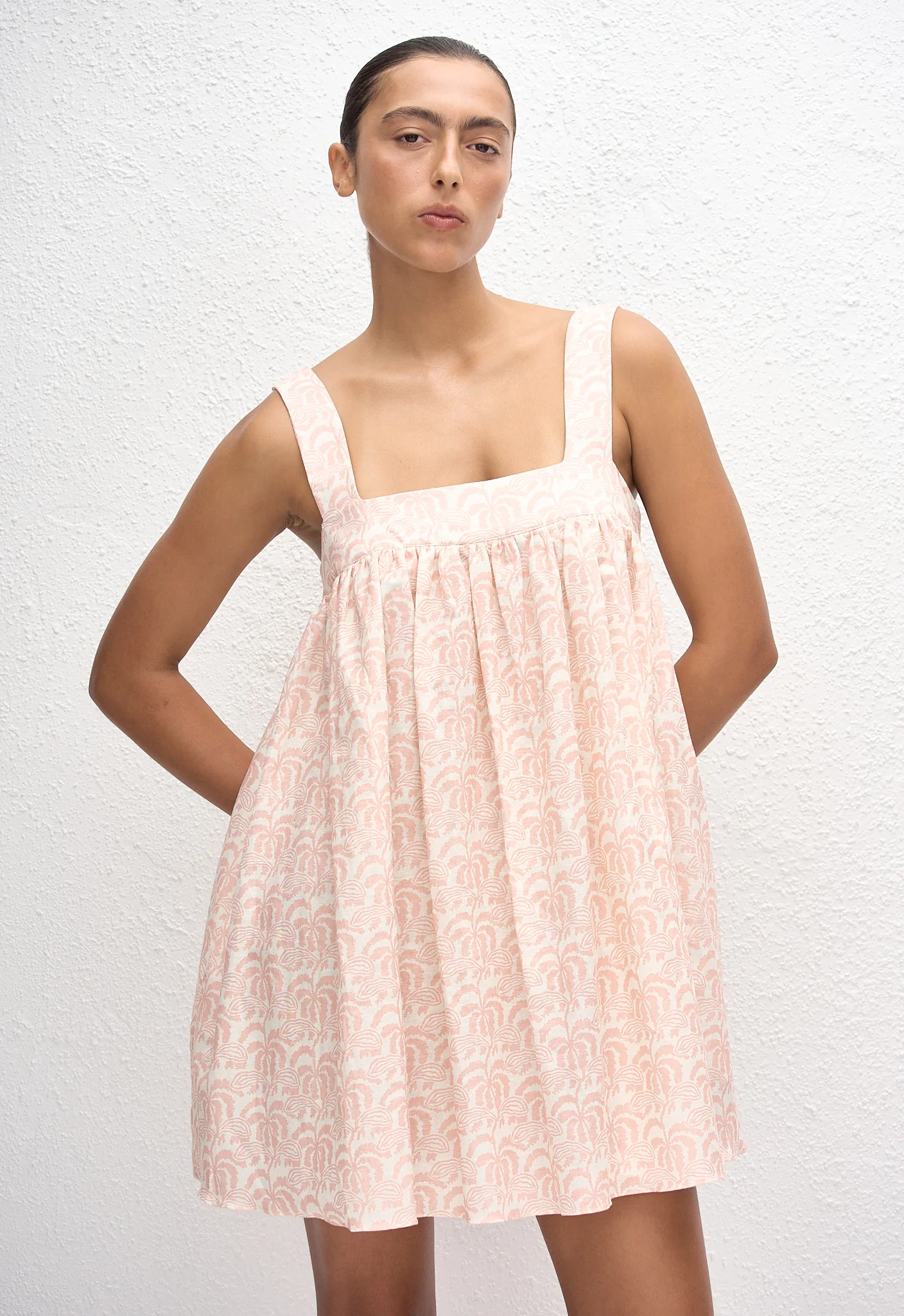 Babydoll Linen Mini Dress - Oasis - Image 3