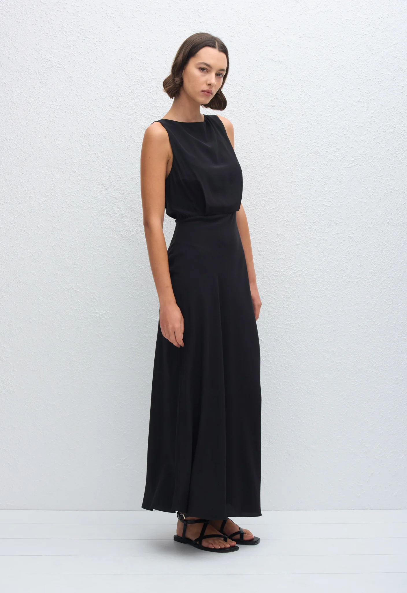 Boat Neck Bias Dress - Black - Image 2