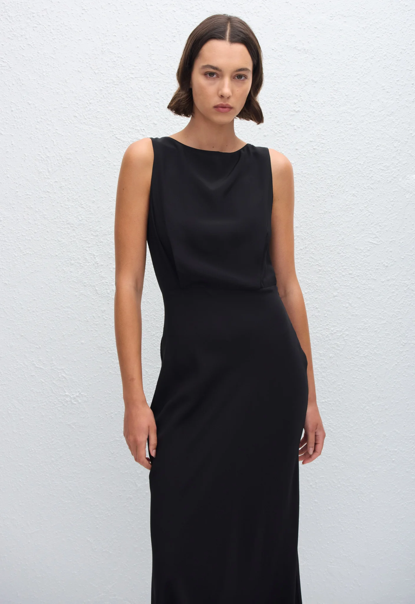 Boat Neck Bias Dress - Black - Image 3