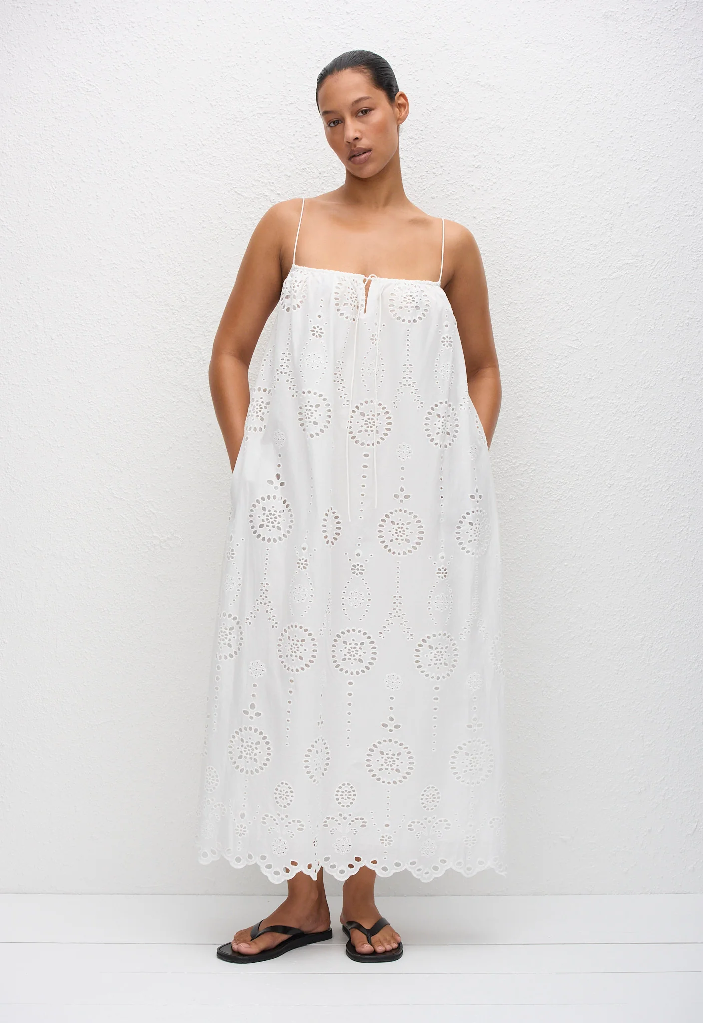 Broderie Cami Midi Dress - White