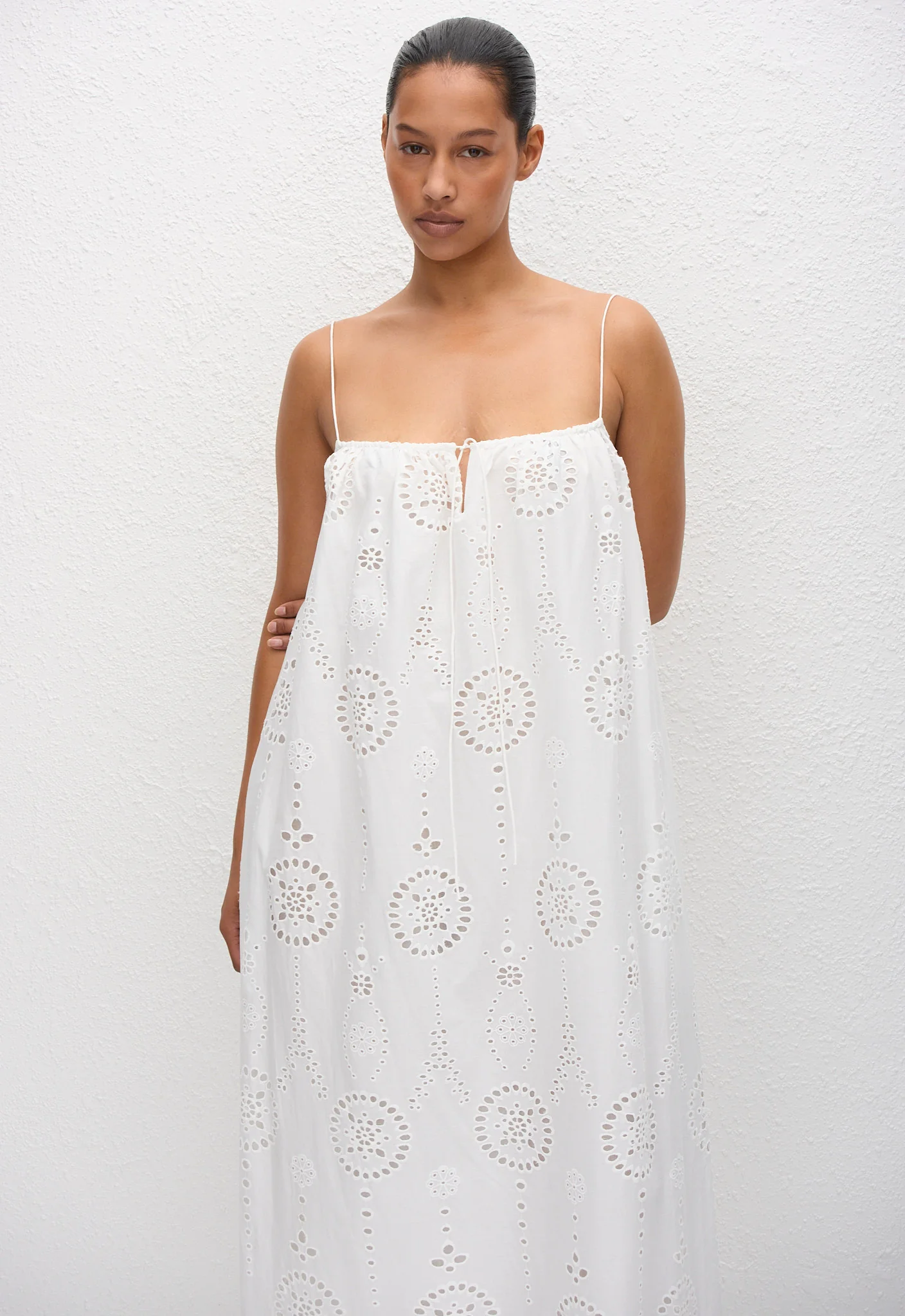 Broderie Cami Midi Dress - White - Image 2