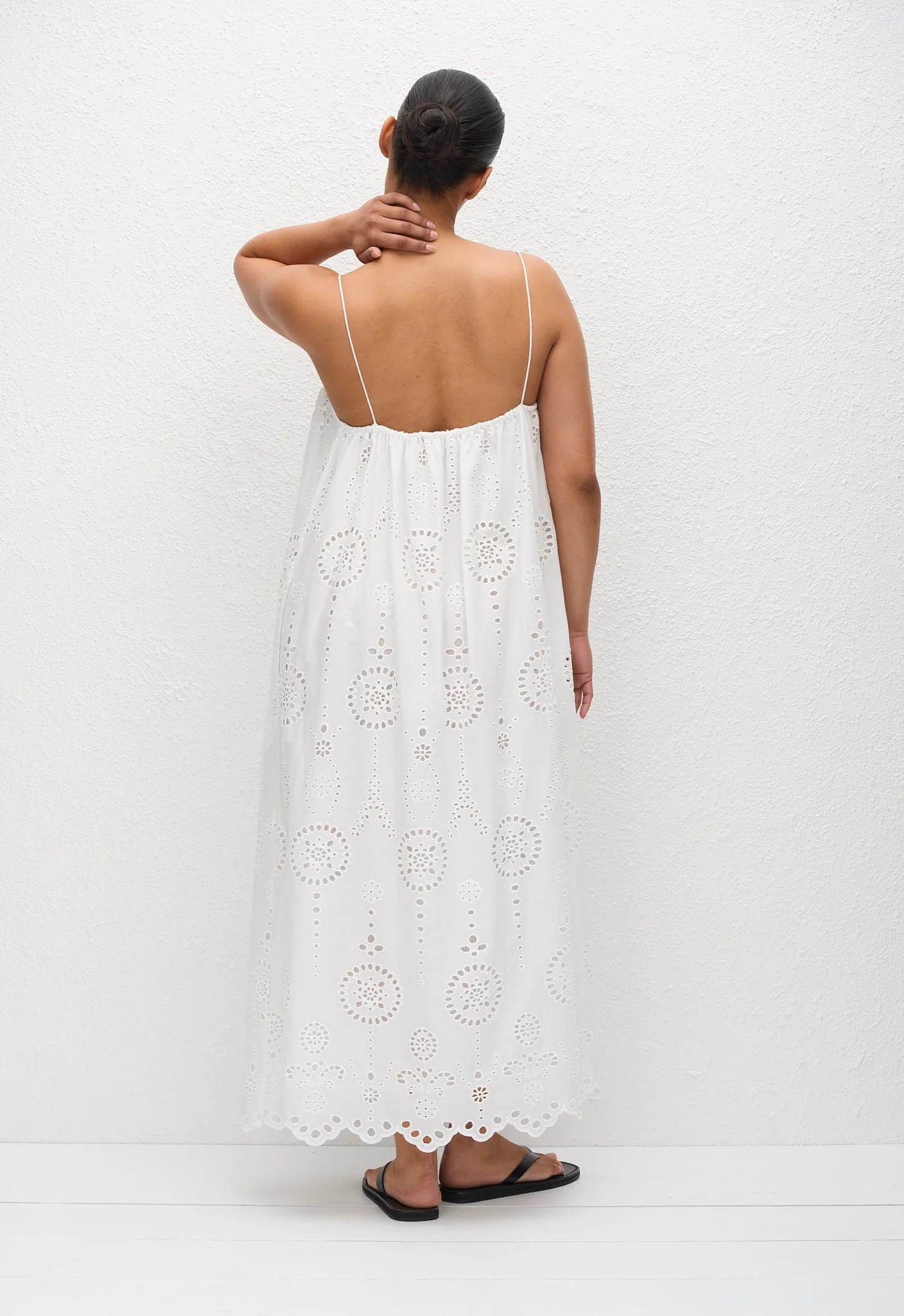 Broderie Cami Midi Dress - White - Image 4