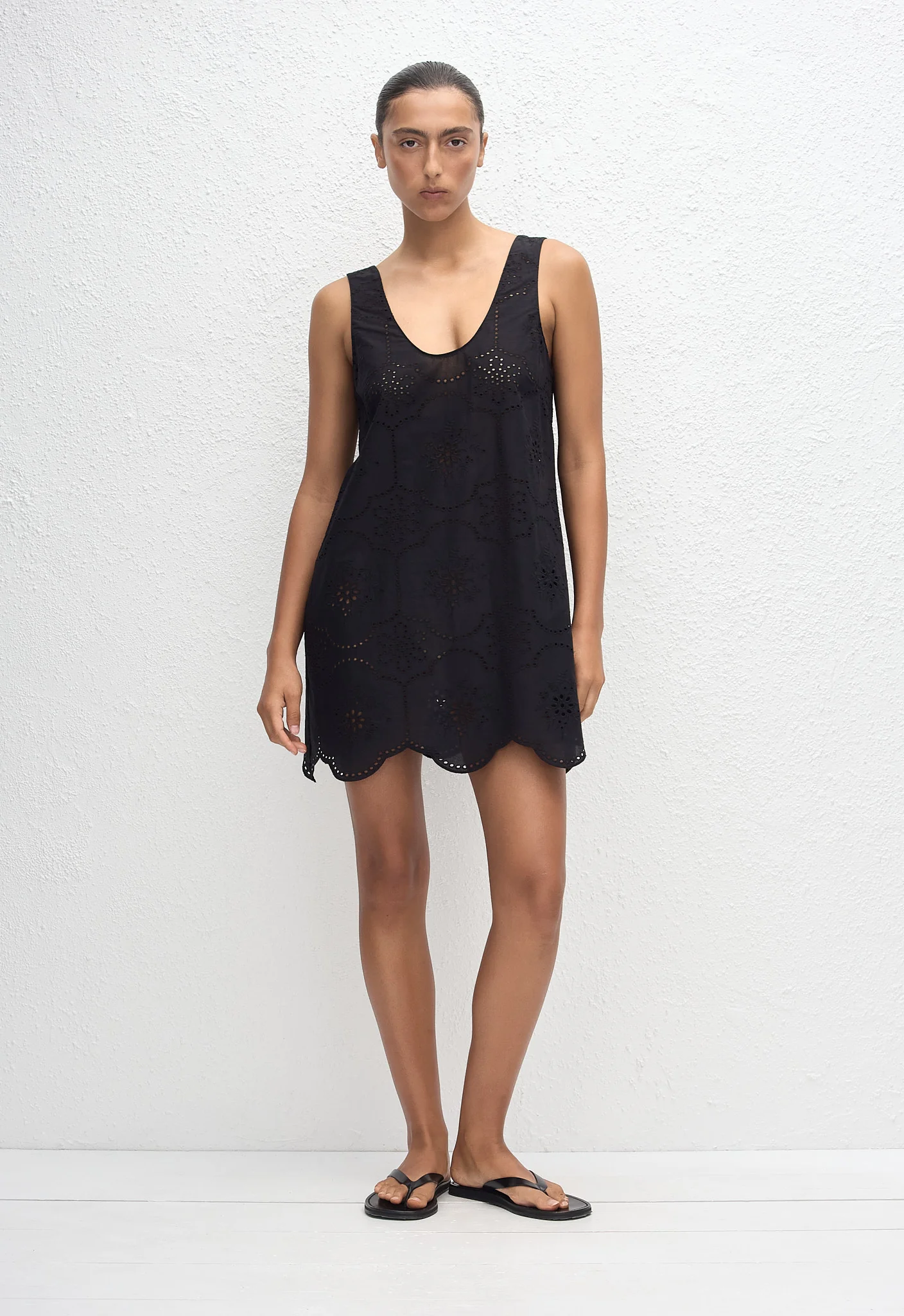 Broderie Tank Mini Dress - Black