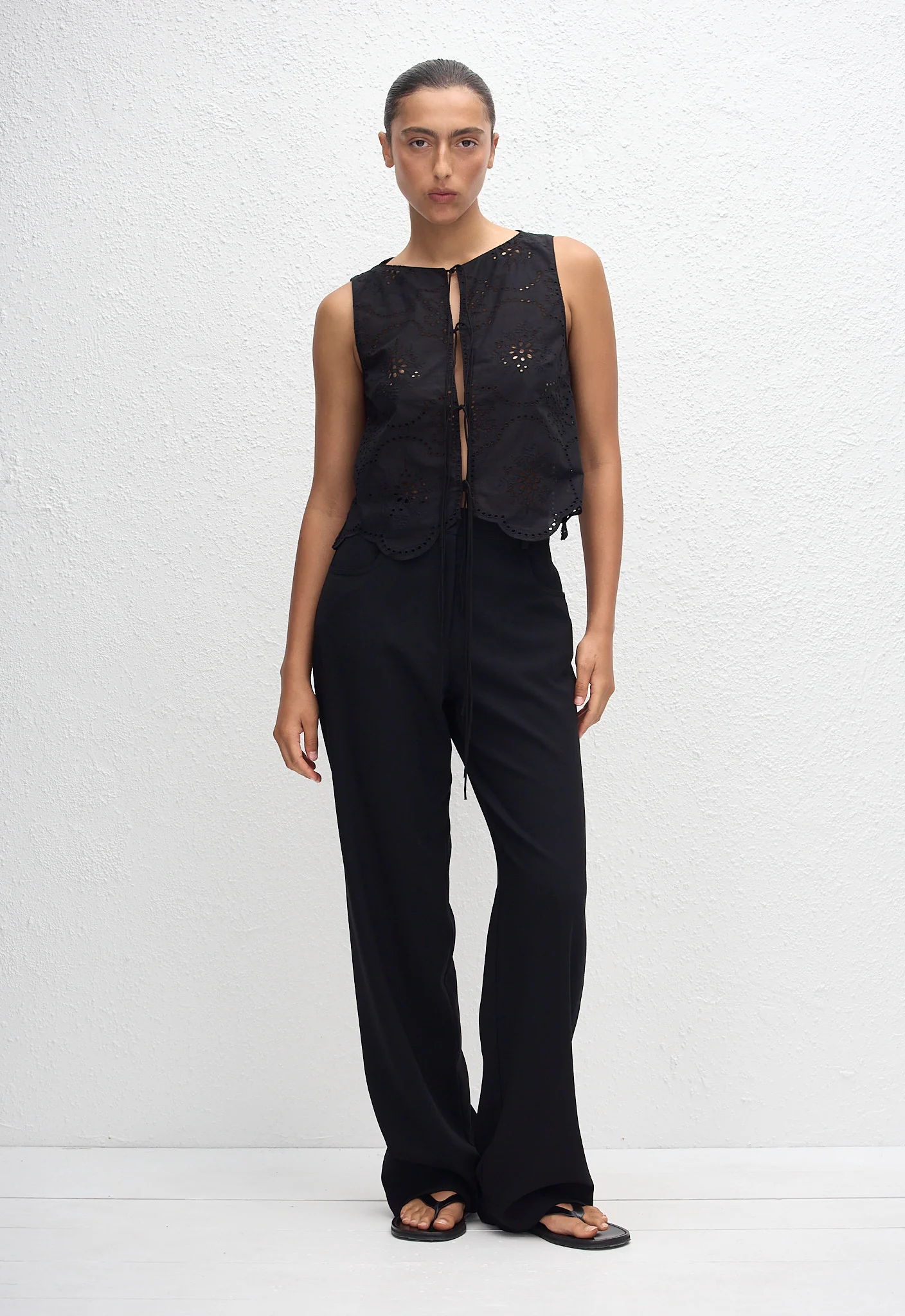 Broderie Tie Blouse - Black