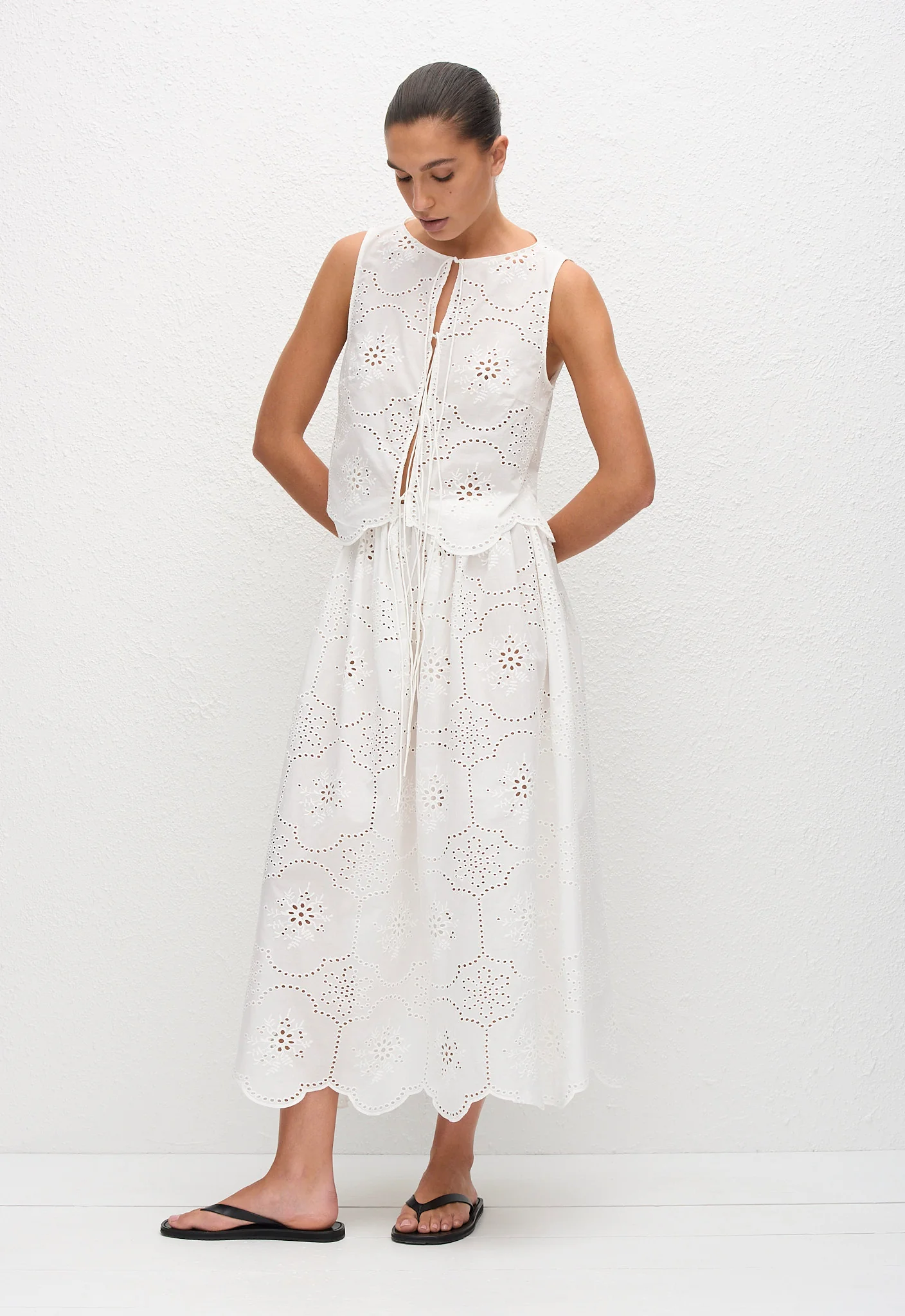 Broderie Tie Blouse - White - Image 3