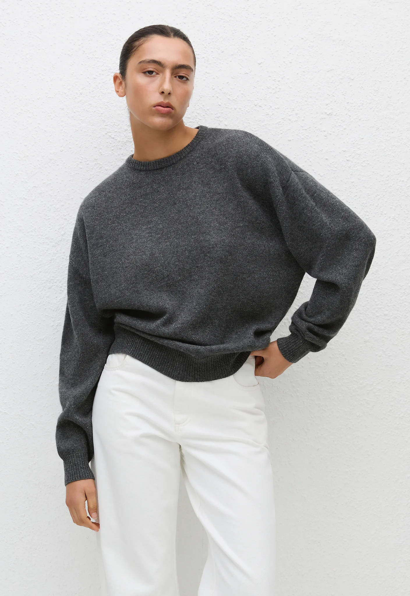 Cashmere Crew Sweater - Charcoal - Image 2