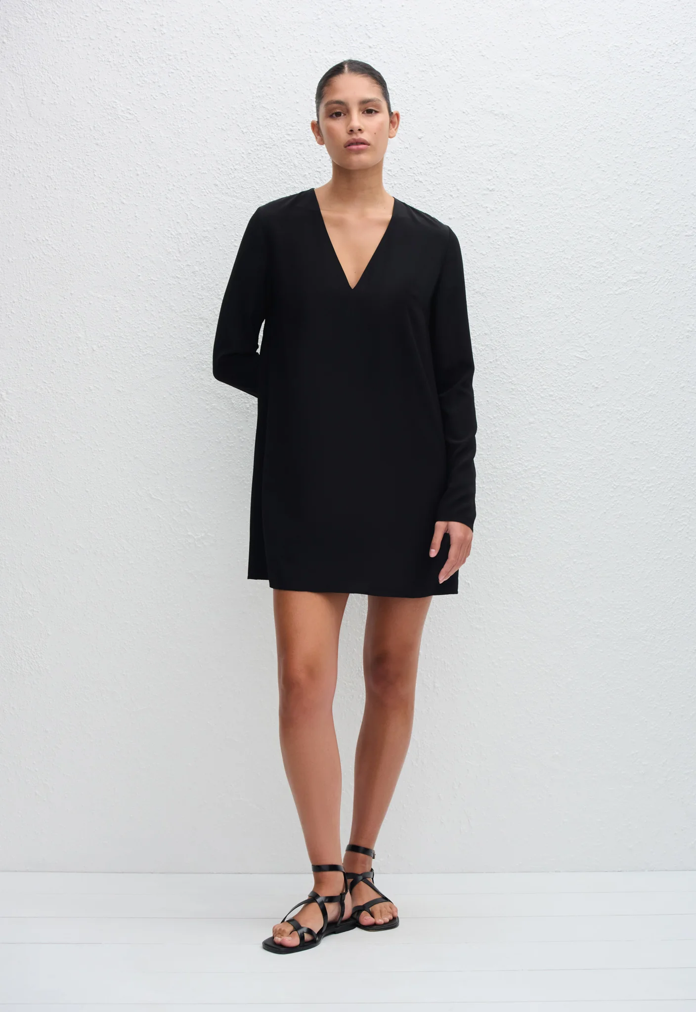 Deep V Mini Dress - Black
