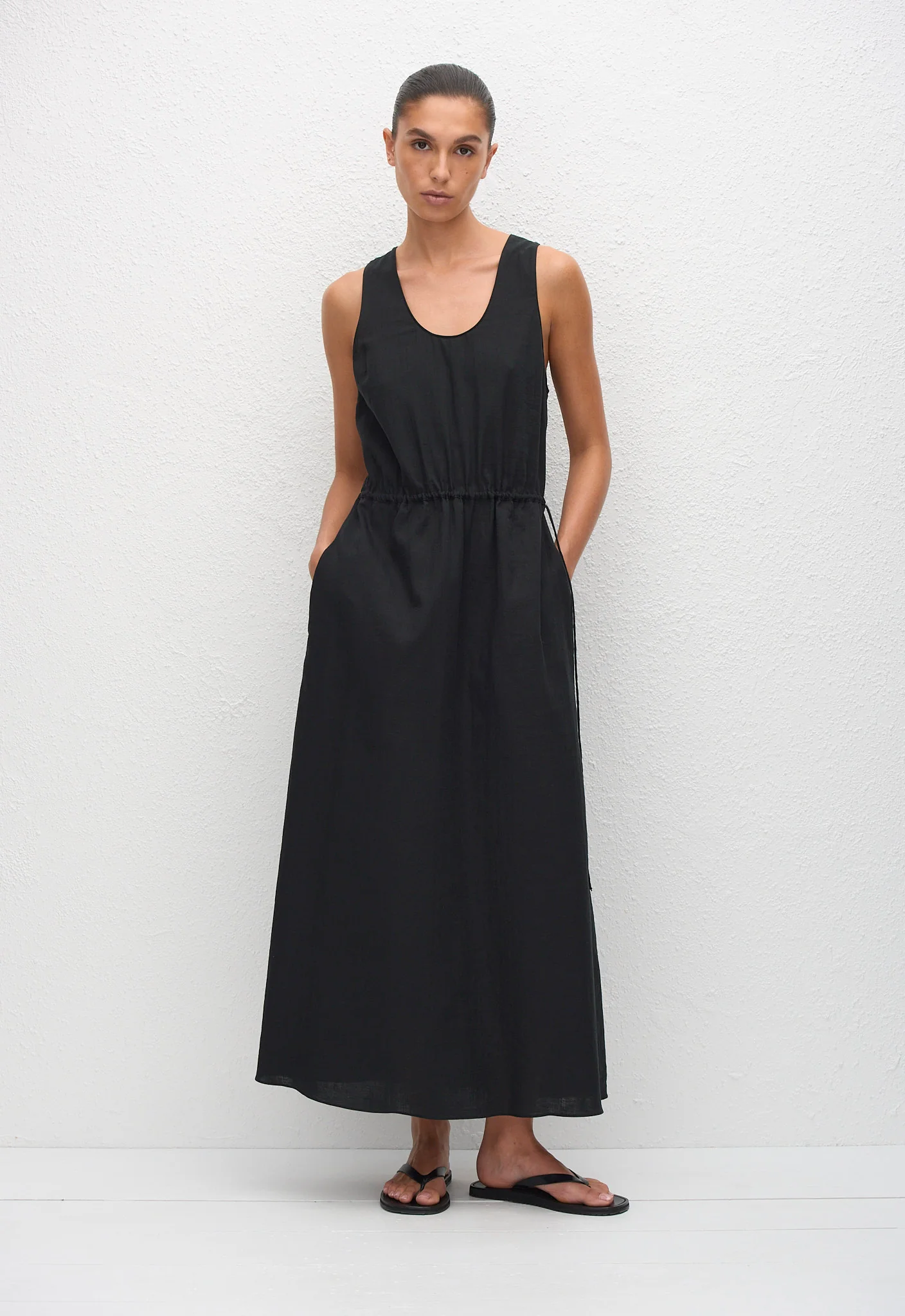 Drawcord Tank Midi Dress - Black