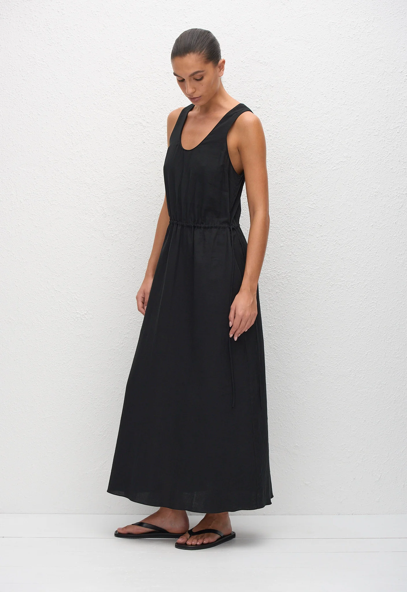 Drawcord Tank Midi Dress - Black - Image 2