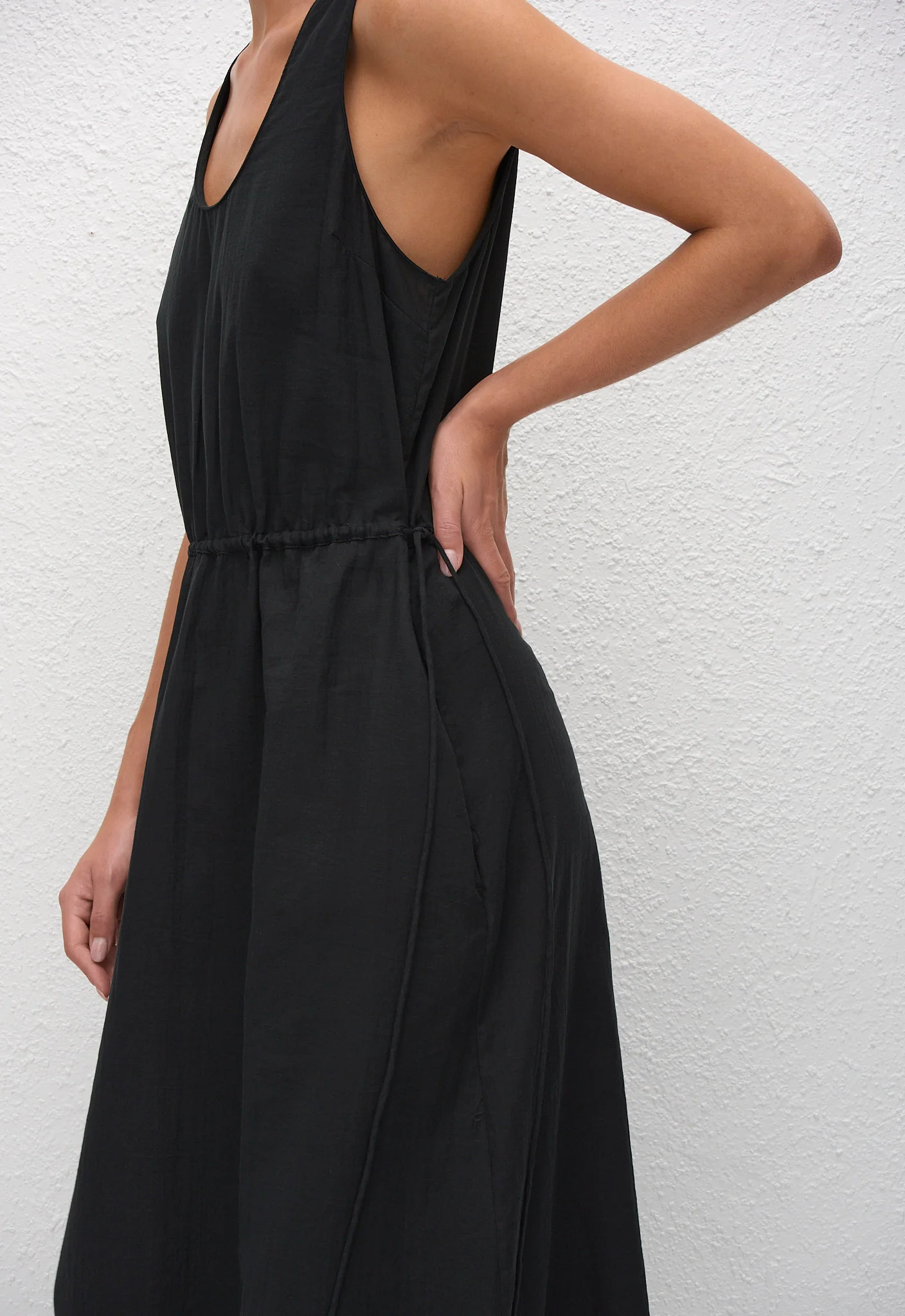 Drawcord Tank Midi Dress - Black - Image 3