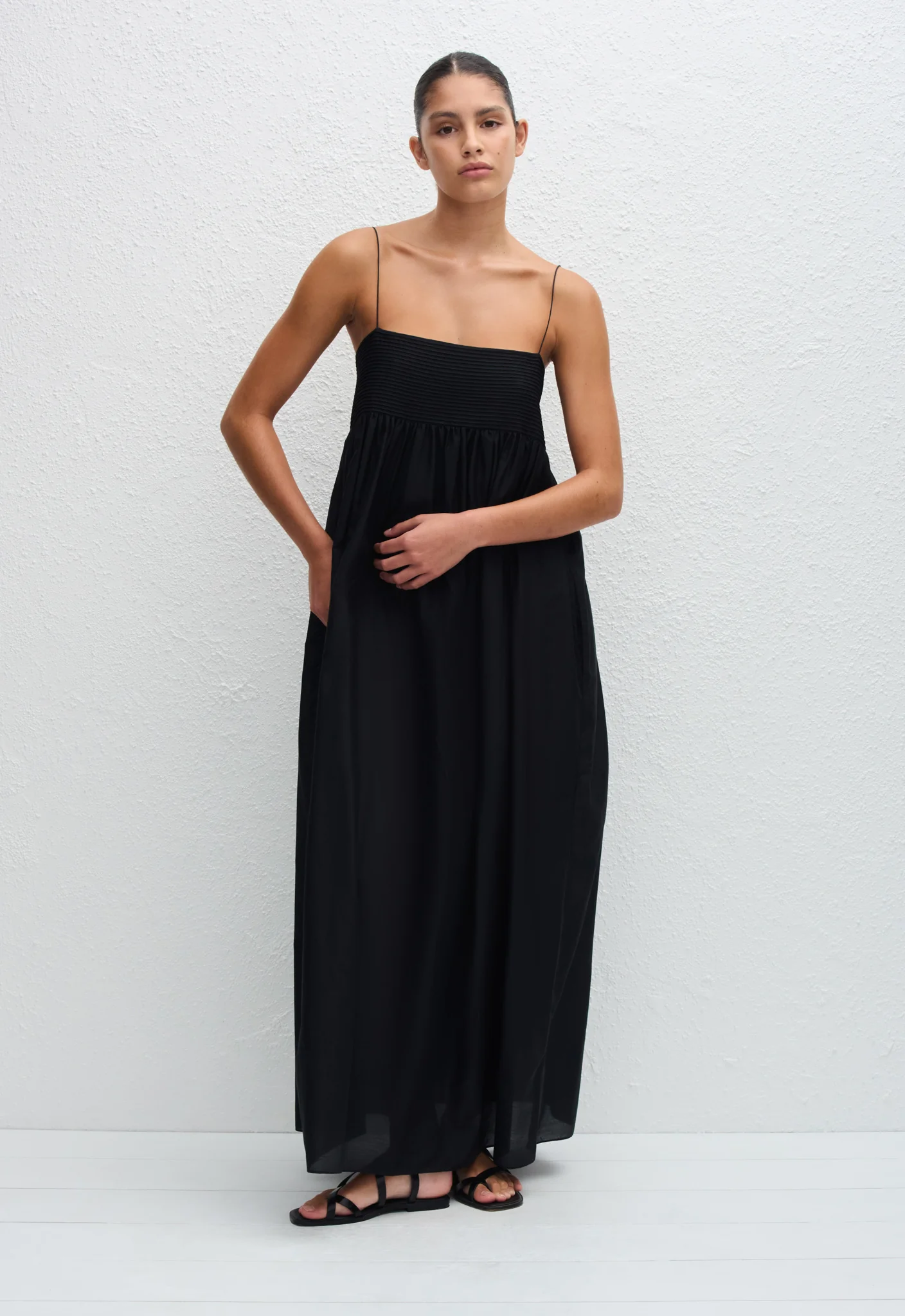 Empire Pintuck Bodice Dress - Black