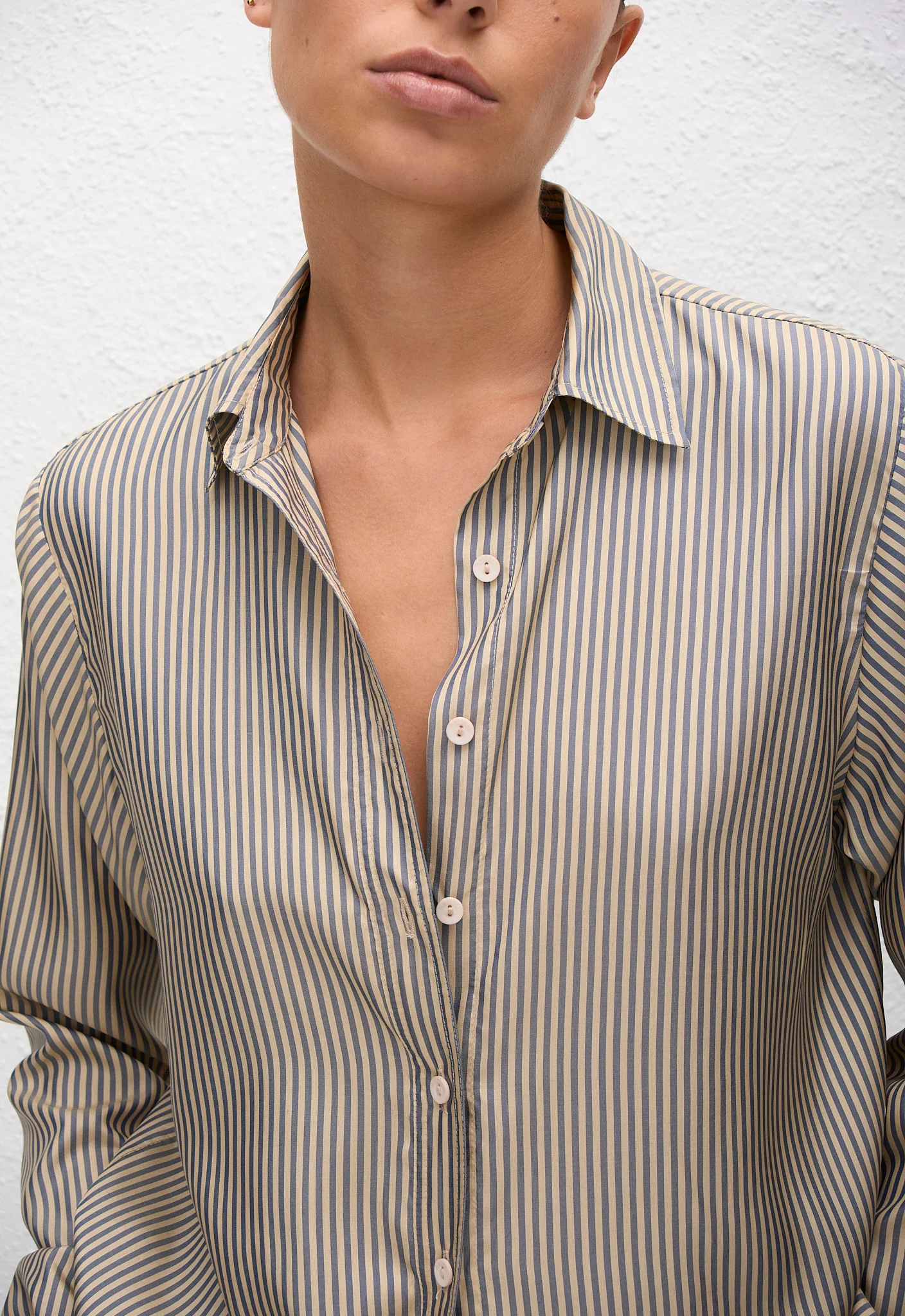 Fine Stripe Silk Shirt - Monaco Stripe - Image 4