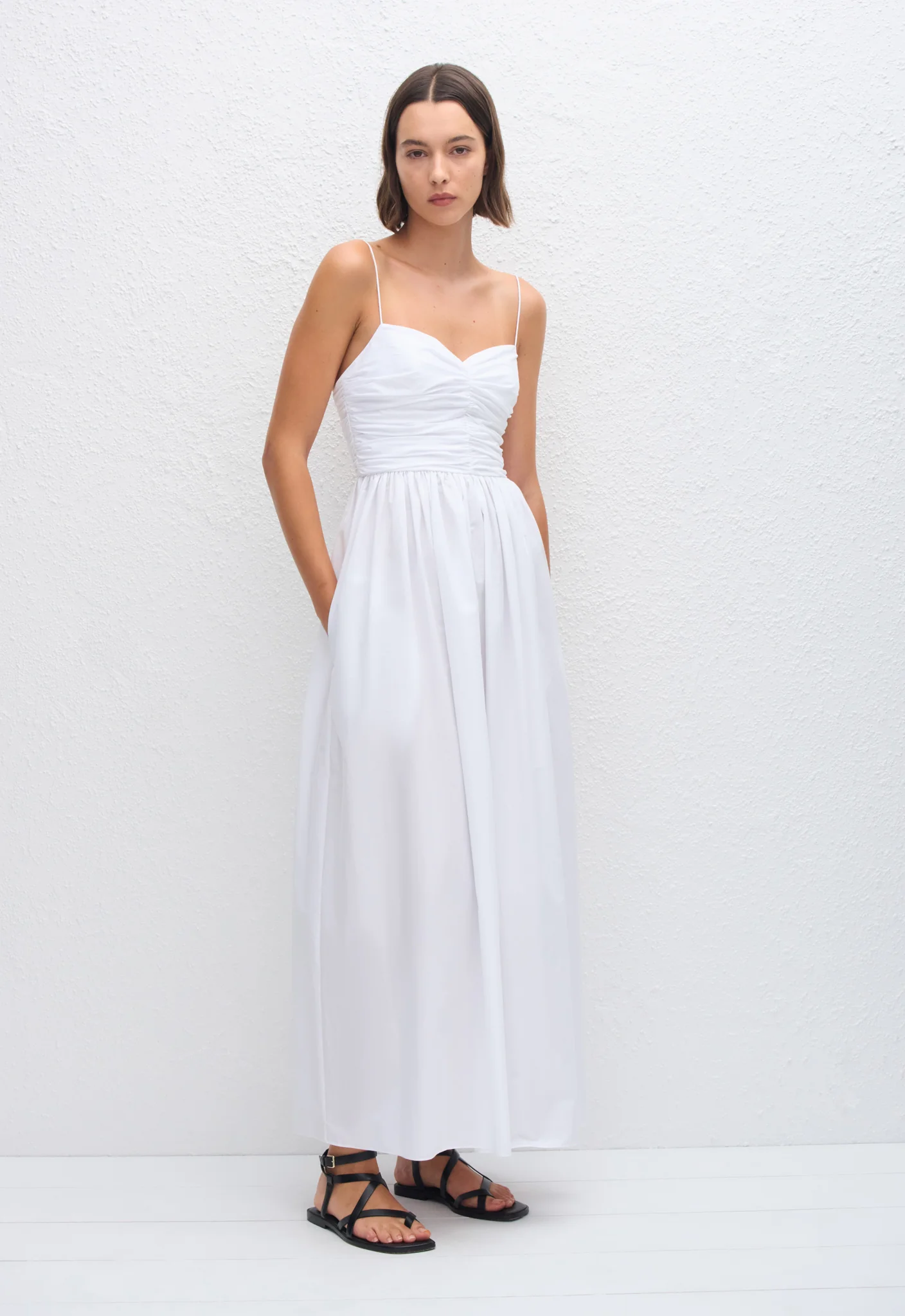 Gathered Bodice Dress - White - Image 3