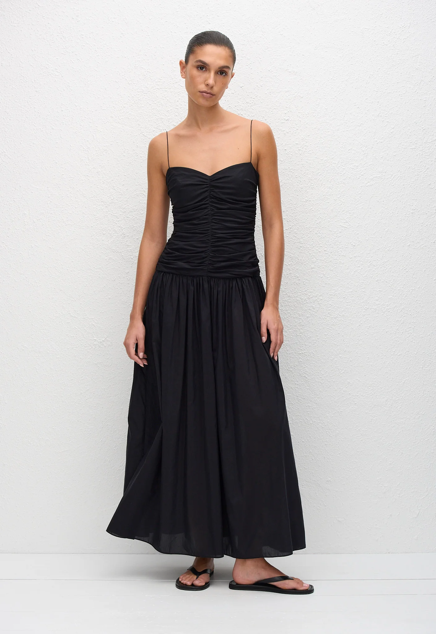 Gathered Drop Waist Dress - Black