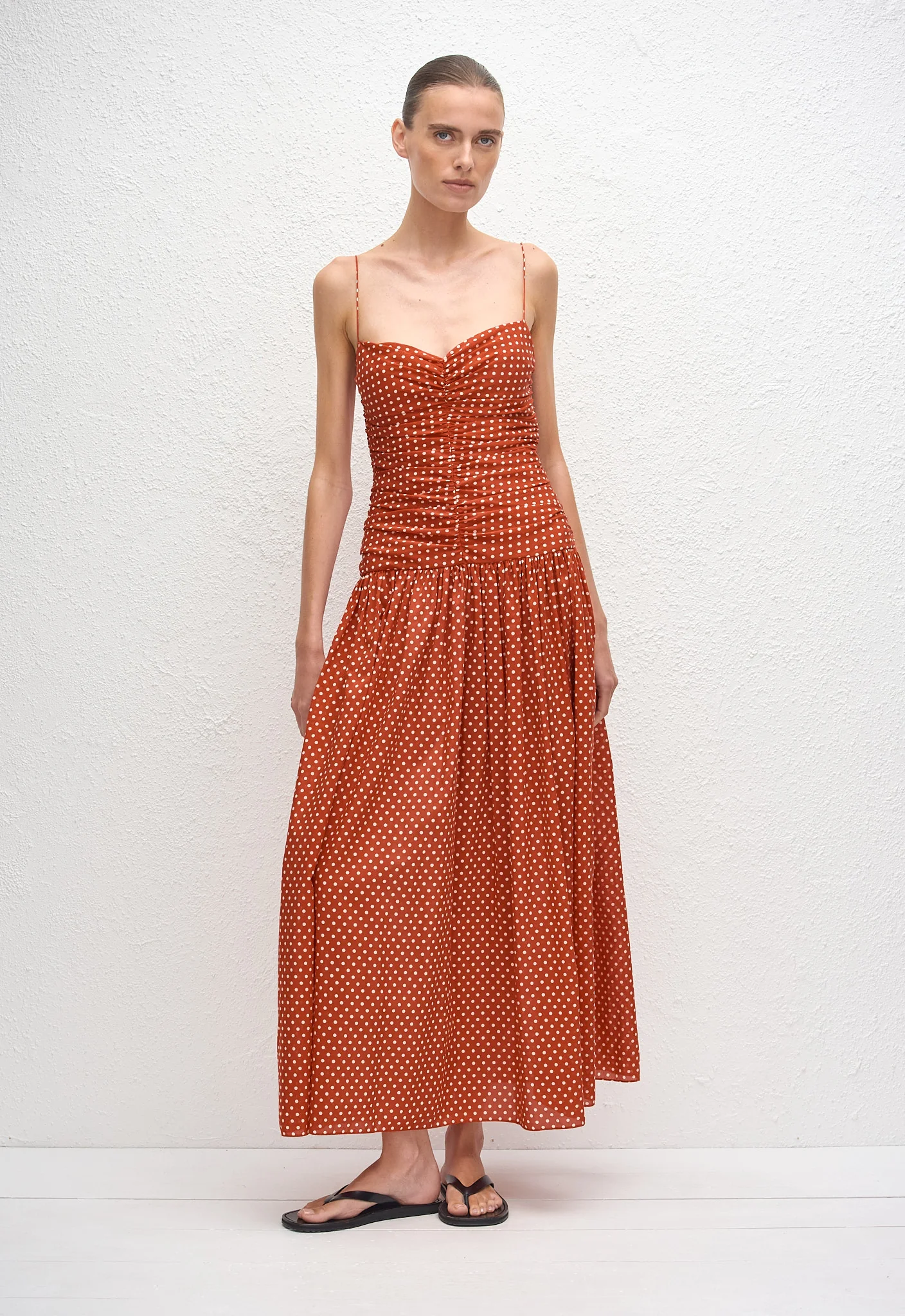 Gathered Drop Waist Dress - Polka Dot (Tomato) - Image 3