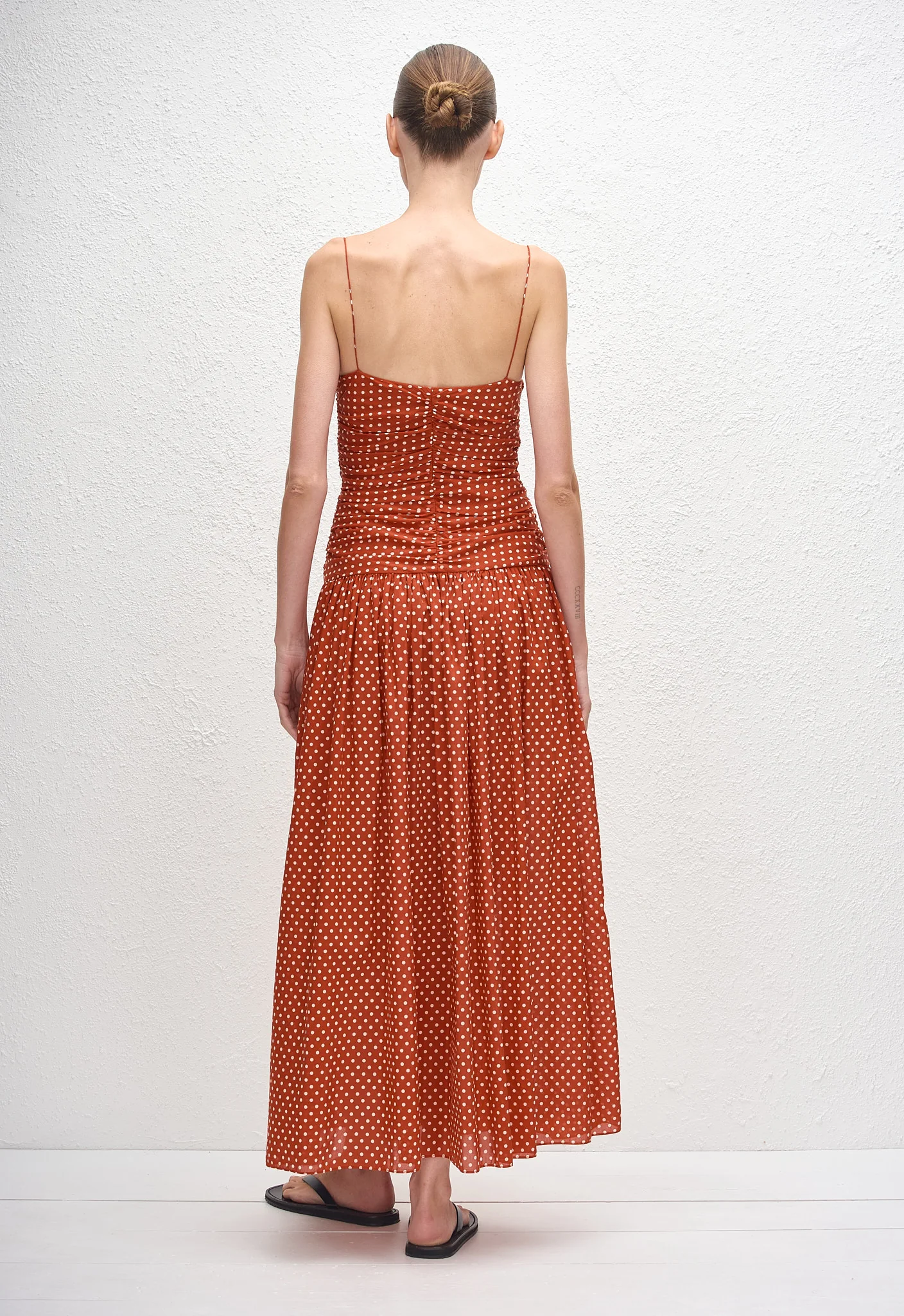 Gathered Drop Waist Dress - Polka Dot (Tomato) - Image 4