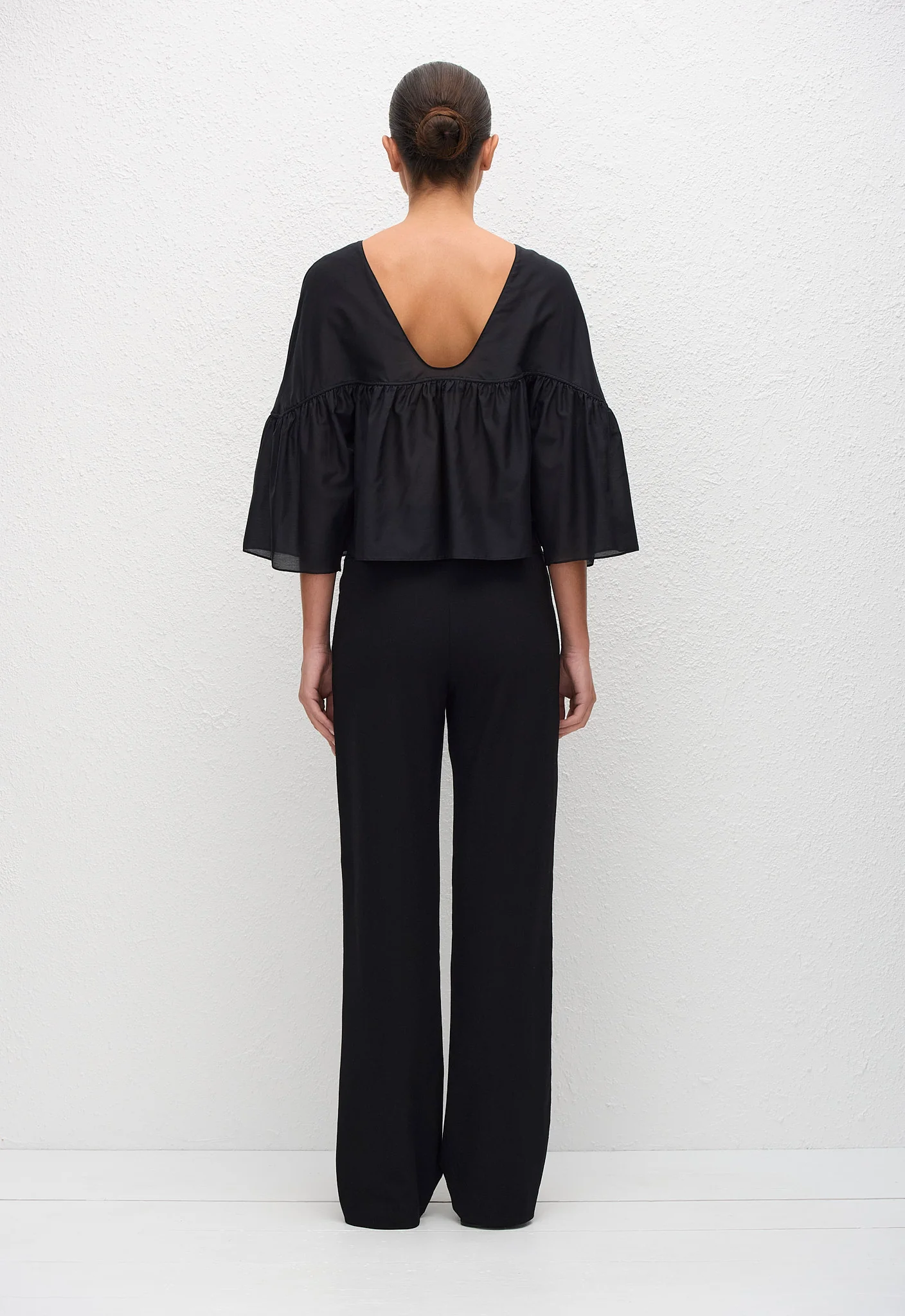 Gathered Yoke Blouse - Black - Image 3