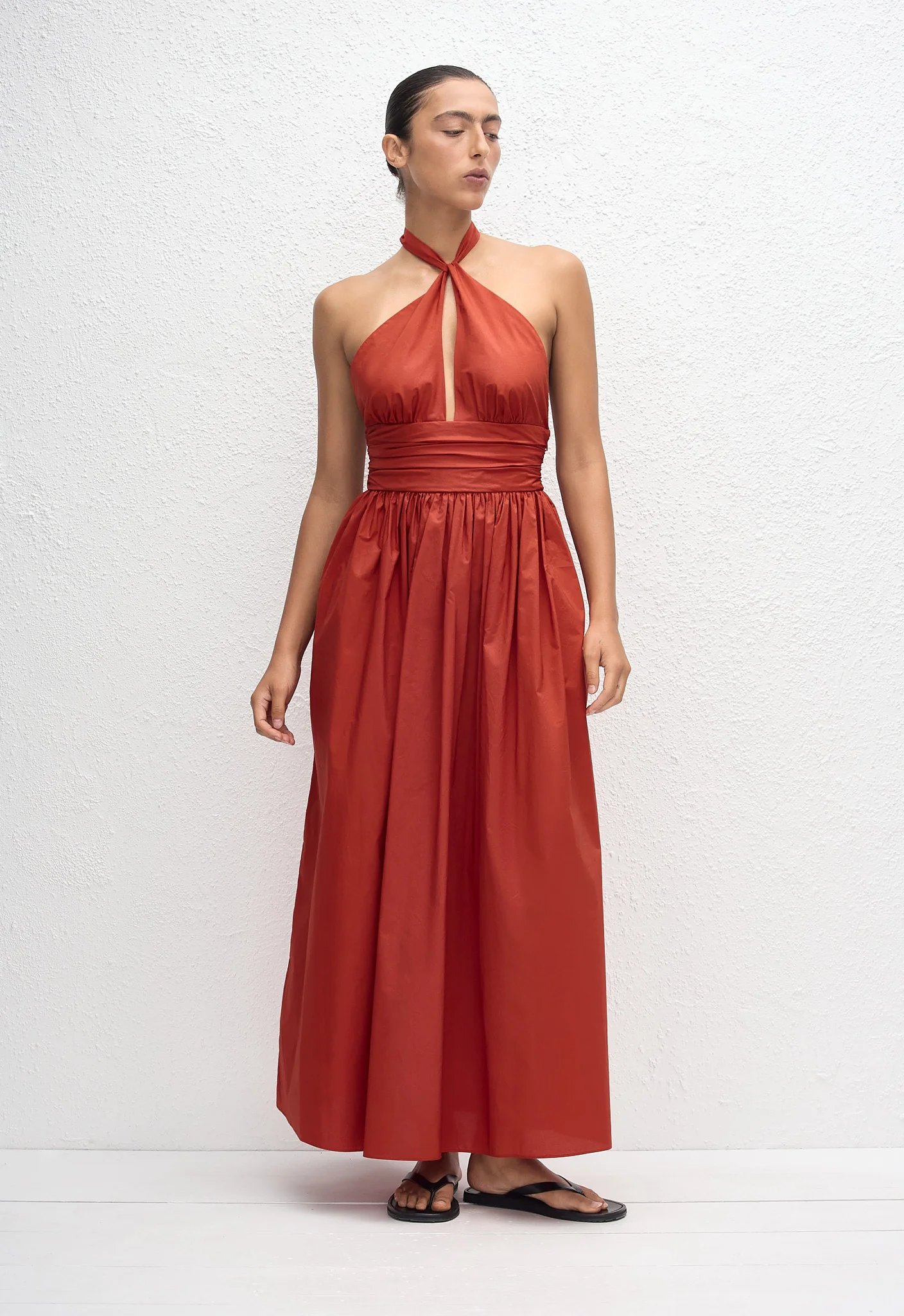 Keyhole Halter Midi Dress - Tomato