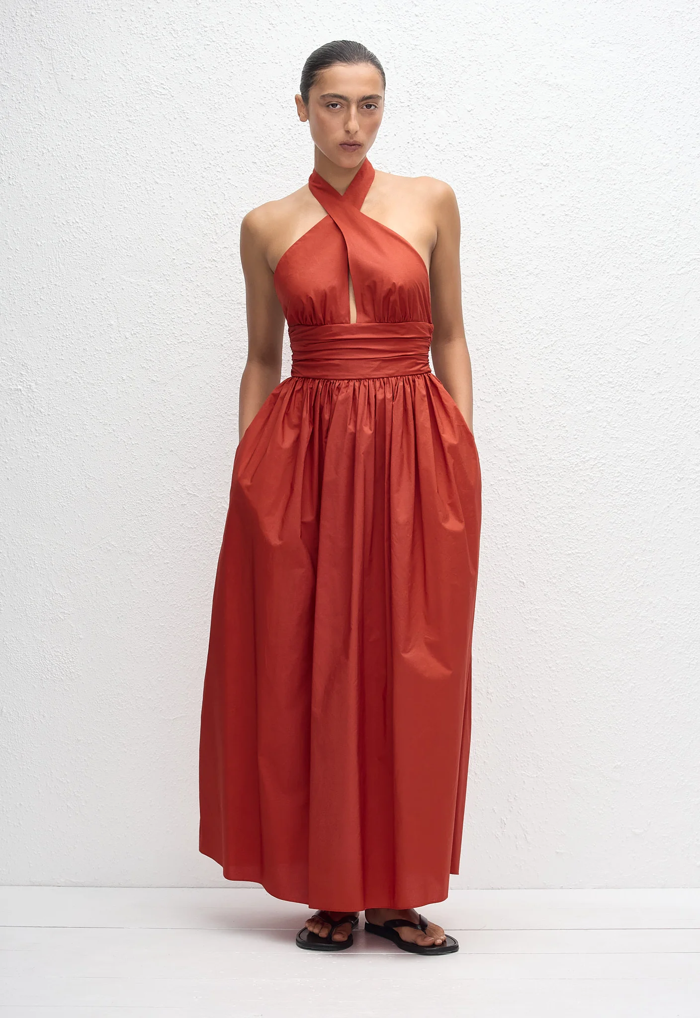 Keyhole Halter Midi Dress - Tomato - Image 2