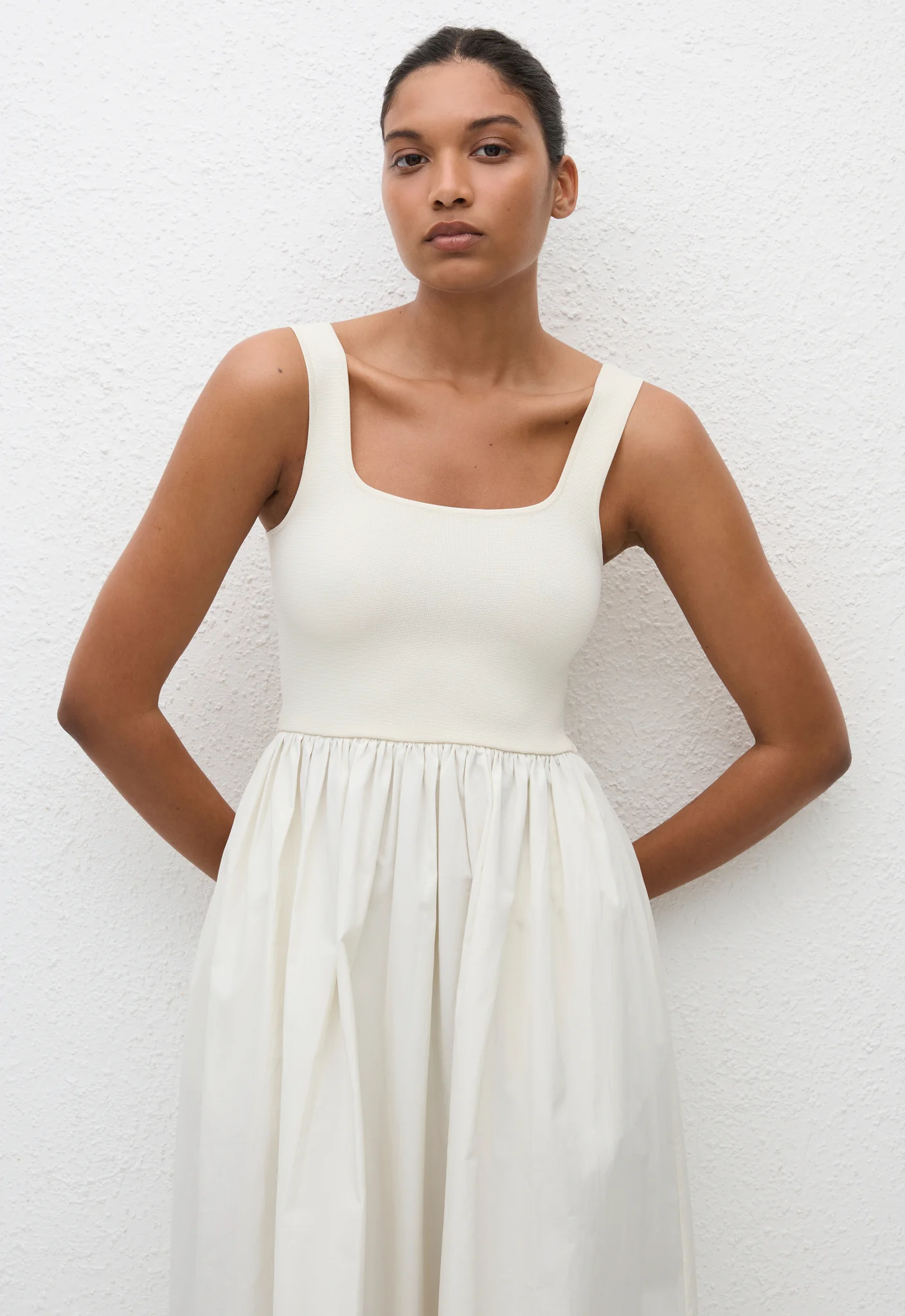 Knit And Cotton Dress - Ecru - Image 2