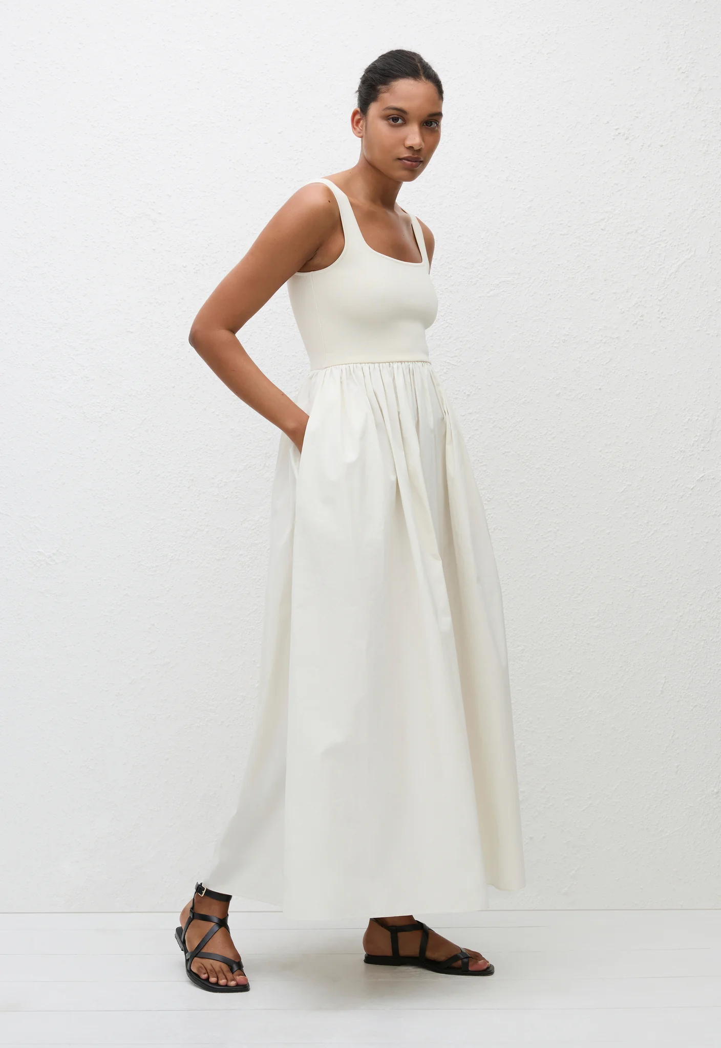 Knit And Cotton Dress - Ecru - Image 3