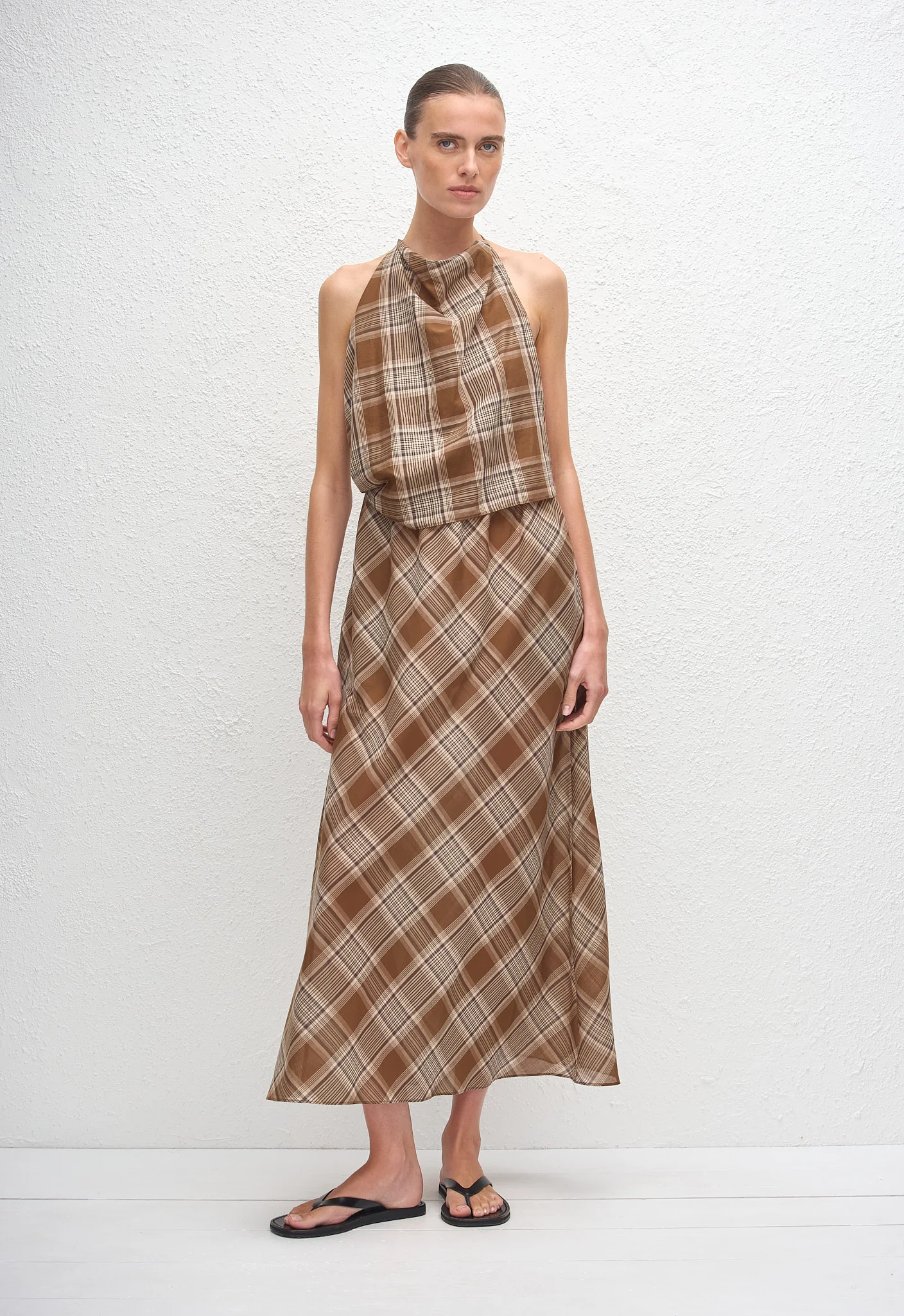 Layered Halter Midi Dress - Picnic Plaid