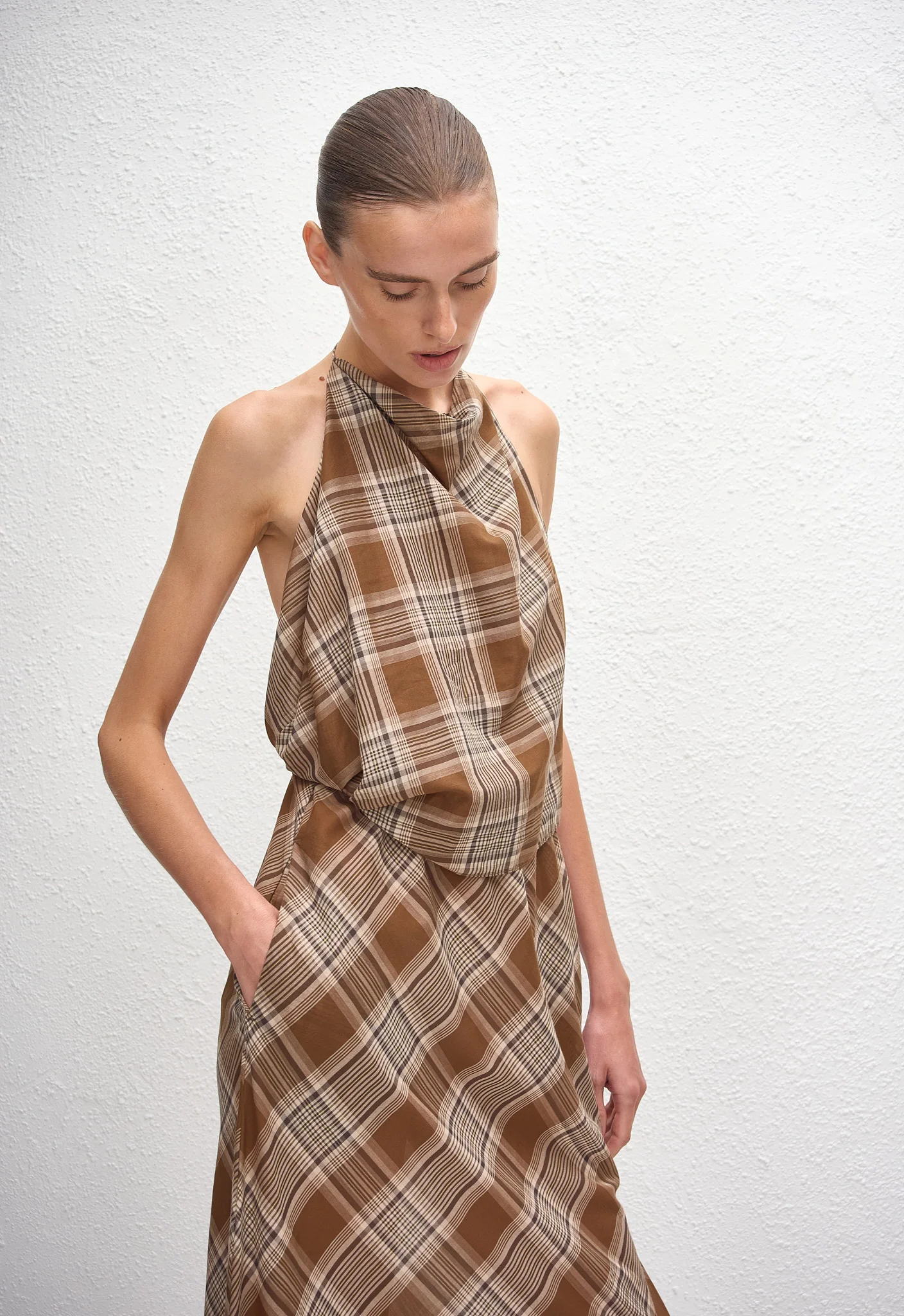 Layered Halter Midi Dress - Picnic Plaid - Image 2