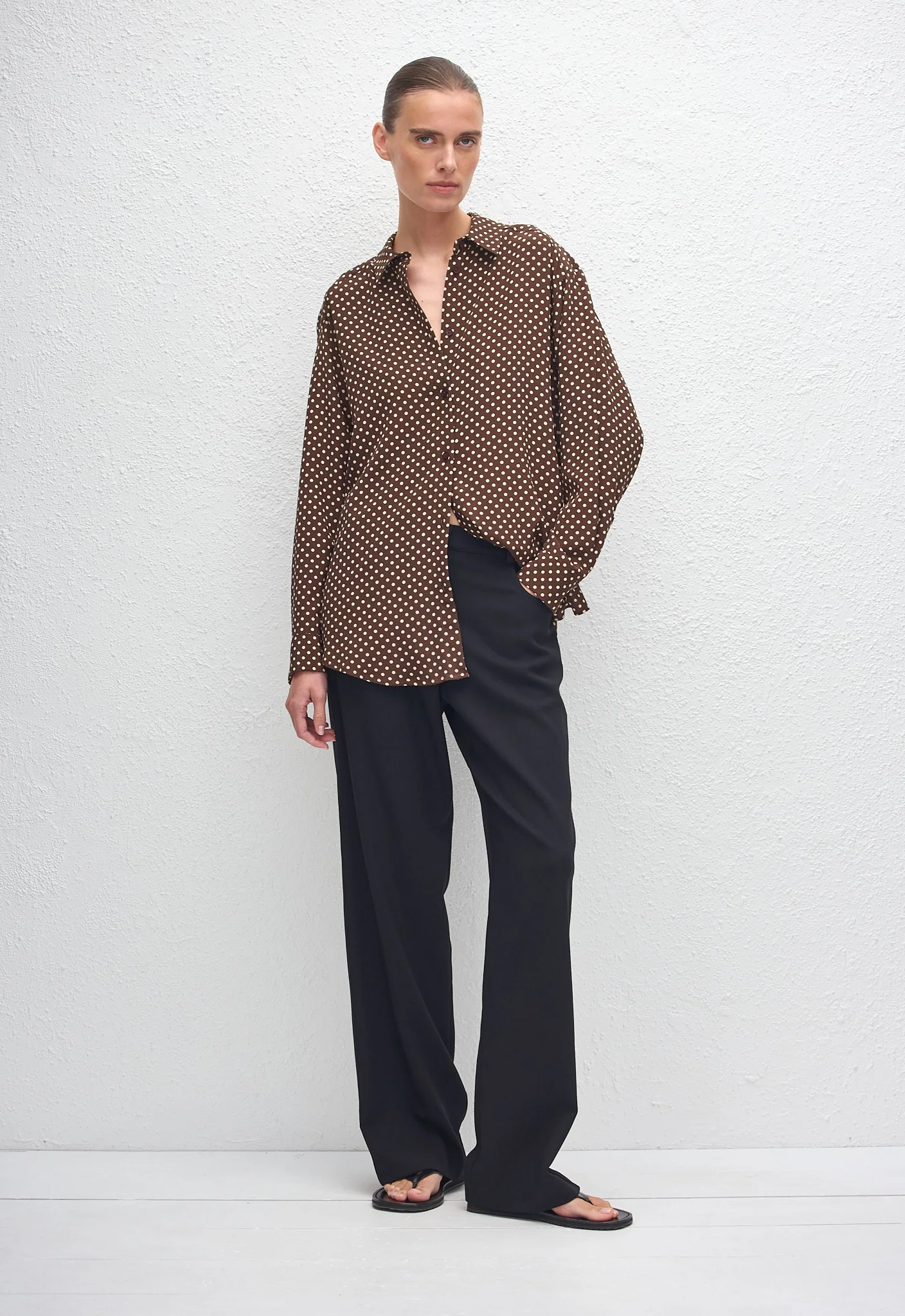 Long Sleeve Silk Shirt - Polka Dot (Chocolate)