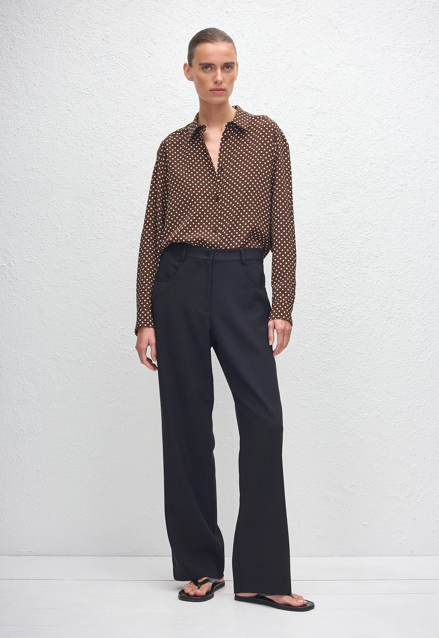 Long Sleeve Silk Shirt - Polka Dot (Chocolate) - Image 3