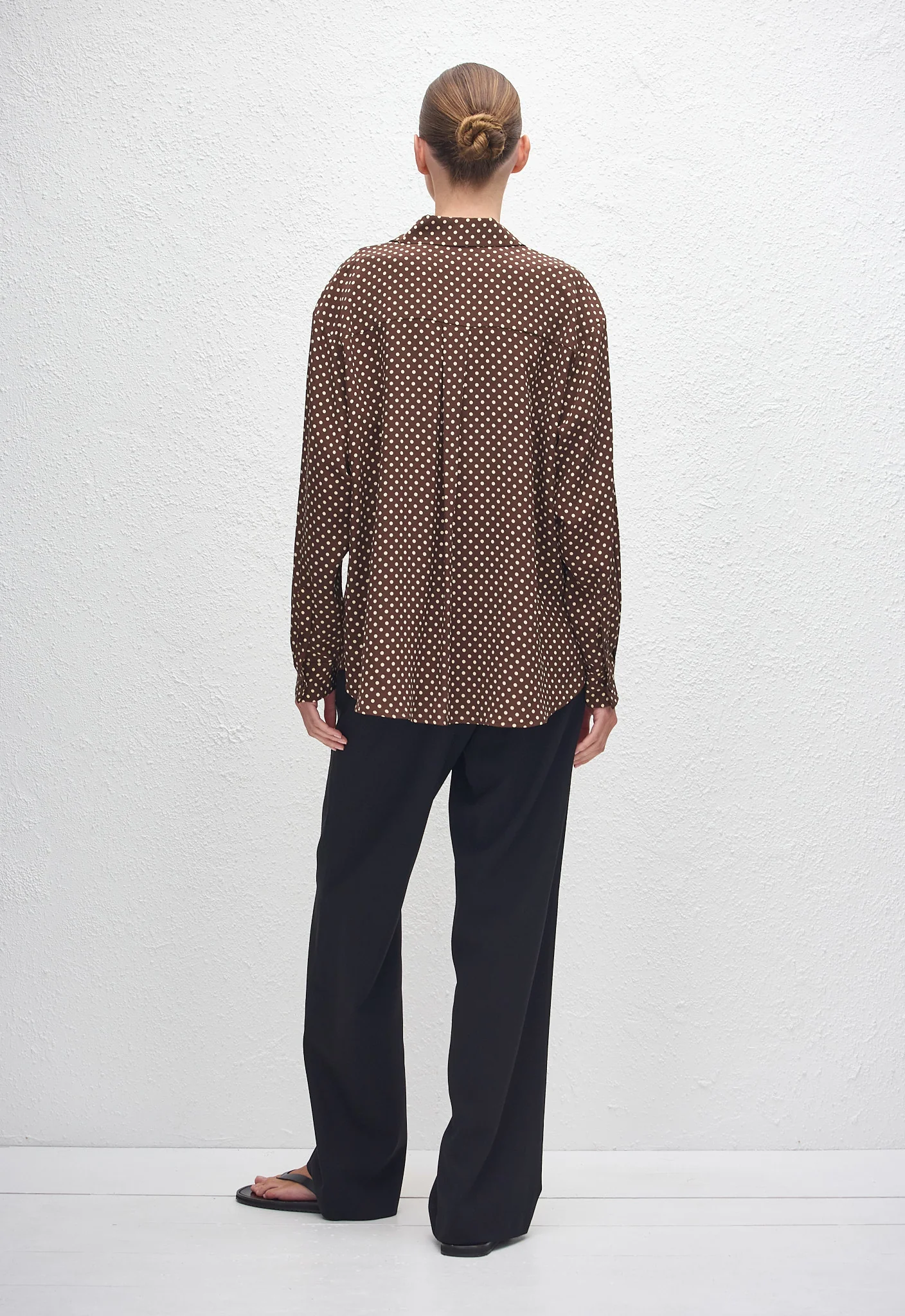 Long Sleeve Silk Shirt - Polka Dot (Chocolate) - Image 4