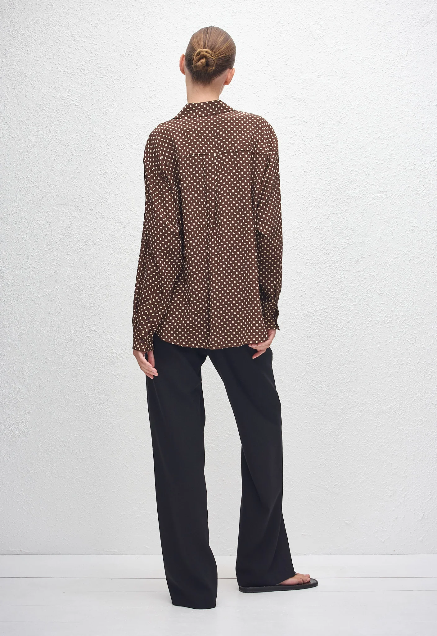 Long Sleeve Silk Shirt - Polka Dot (Chocolate) - Image 5