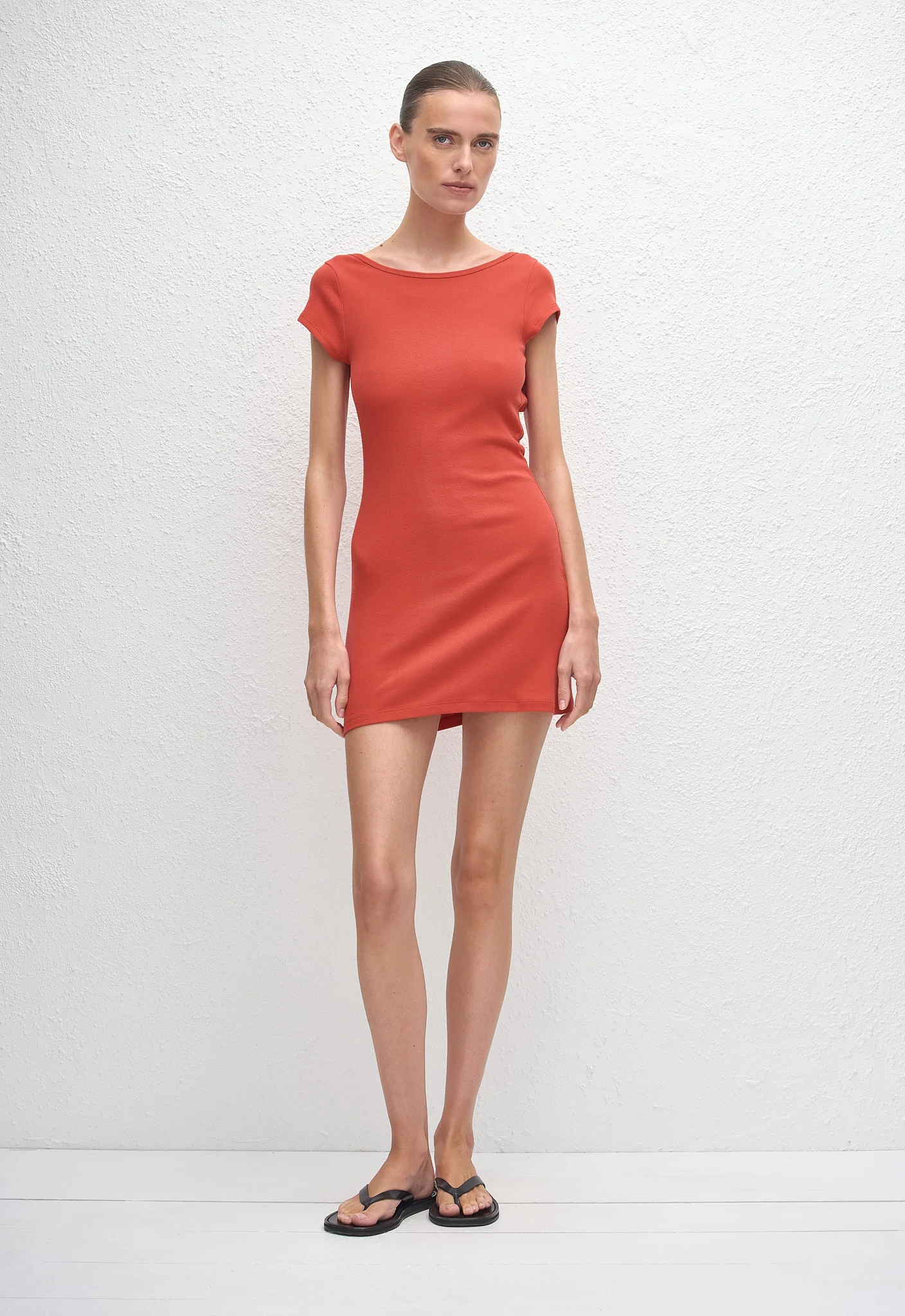Low Back Mini Tee Dress - Tomato