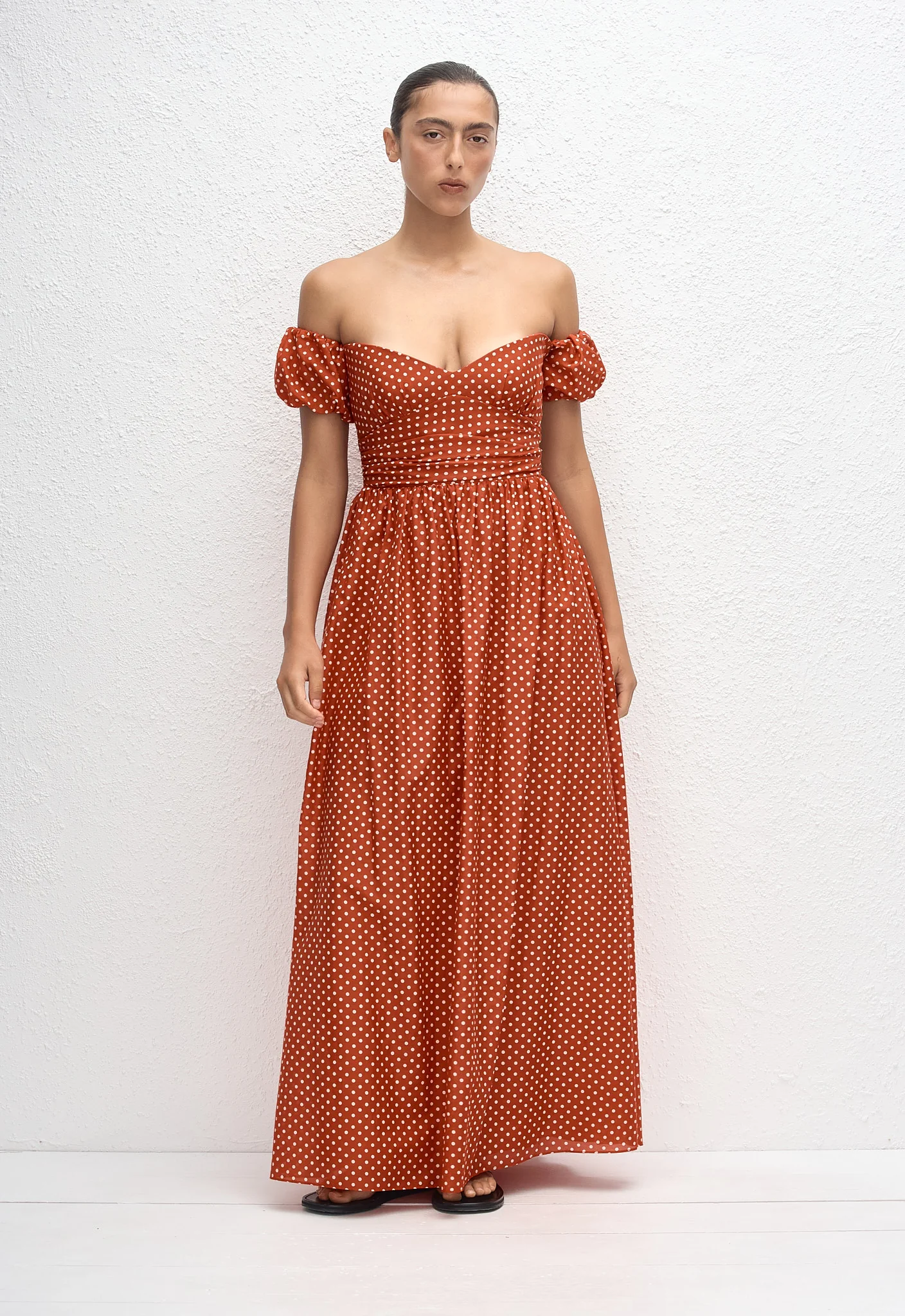 Off Shoulder Midi Dress - Polka Dot (Tomato) - Image 3