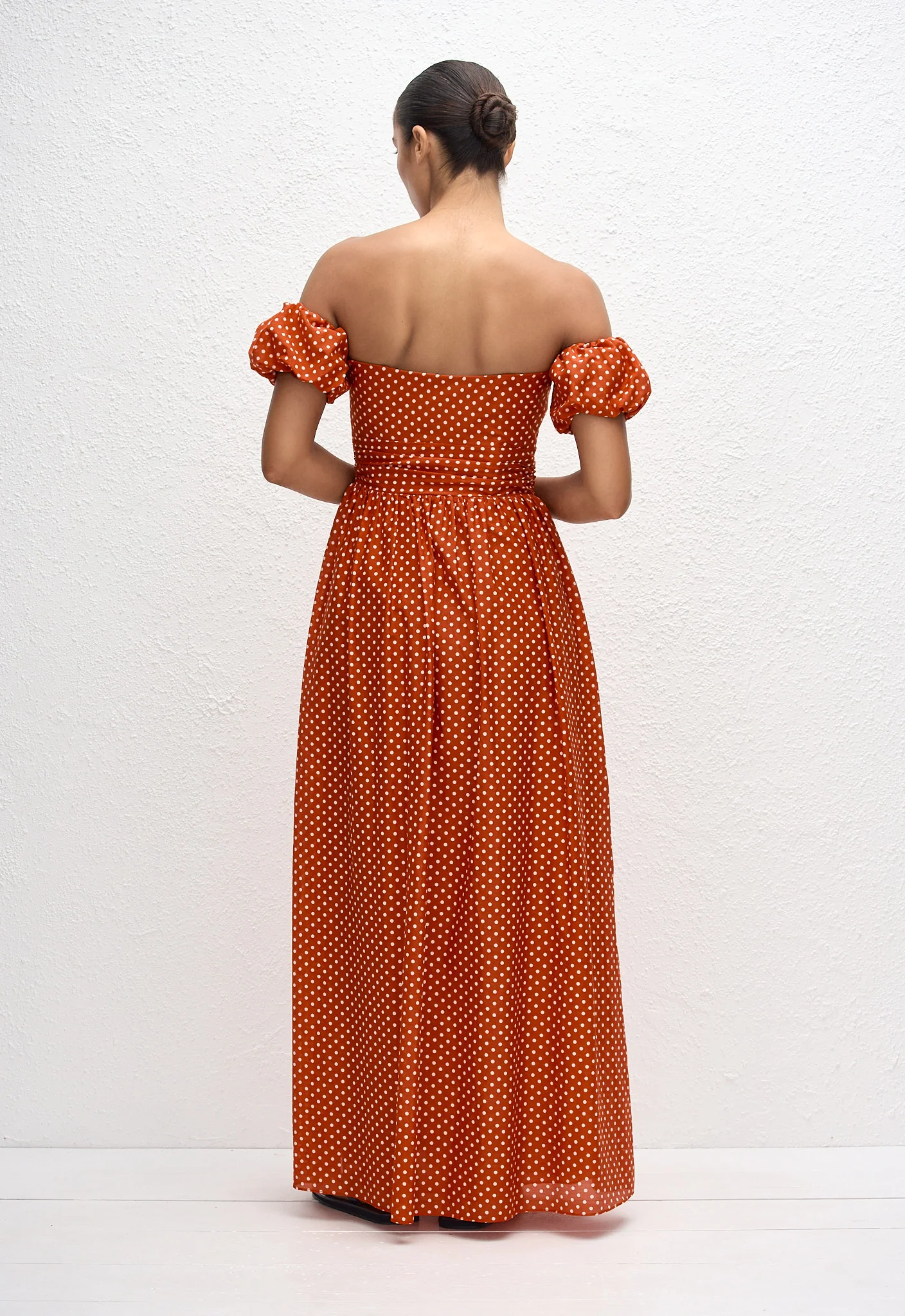 Off Shoulder Midi Dress - Polka Dot (Tomato) - Image 4