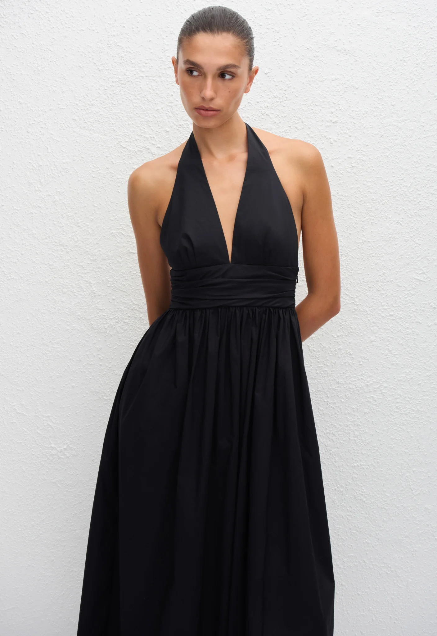 Plunge Halter Dress - Black - Image 2