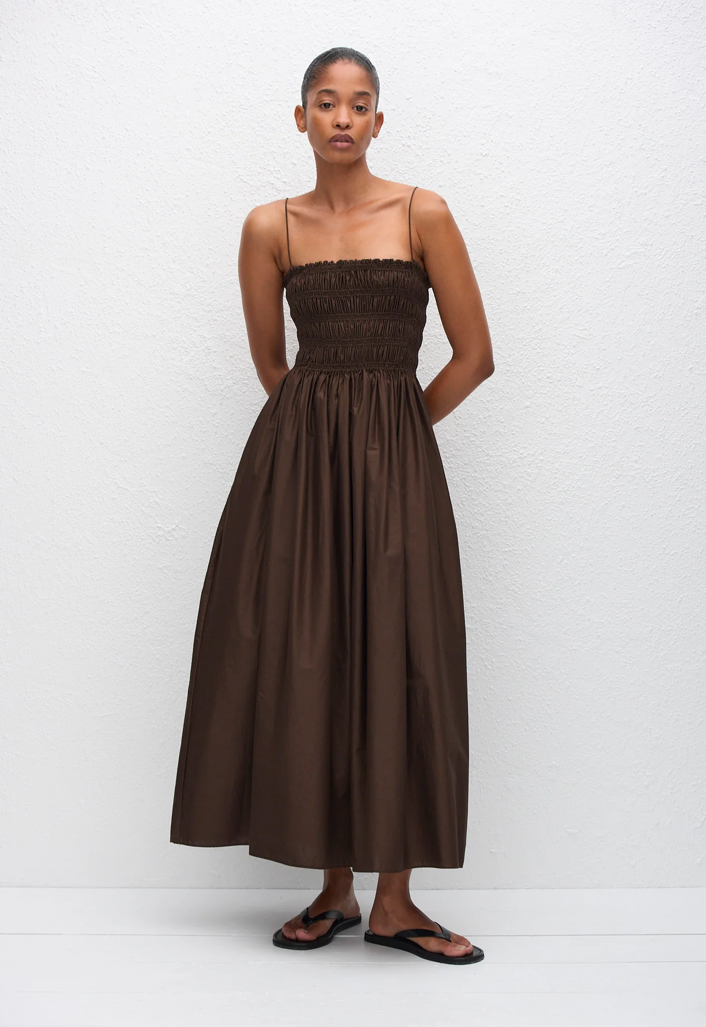 Shirred Bodice Dress - Chocolate