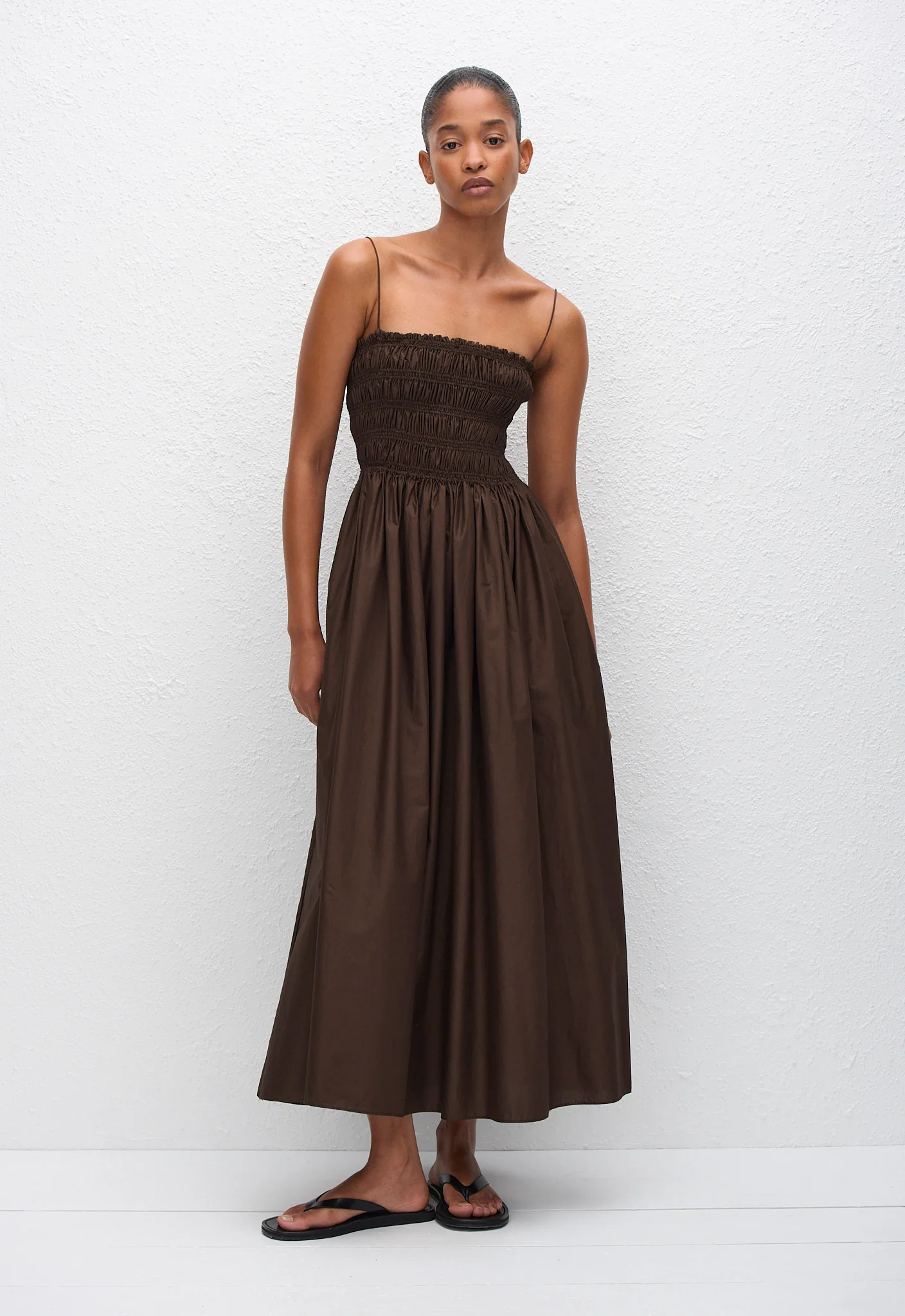 Shirred Bodice Dress - Chocolate - Image 3