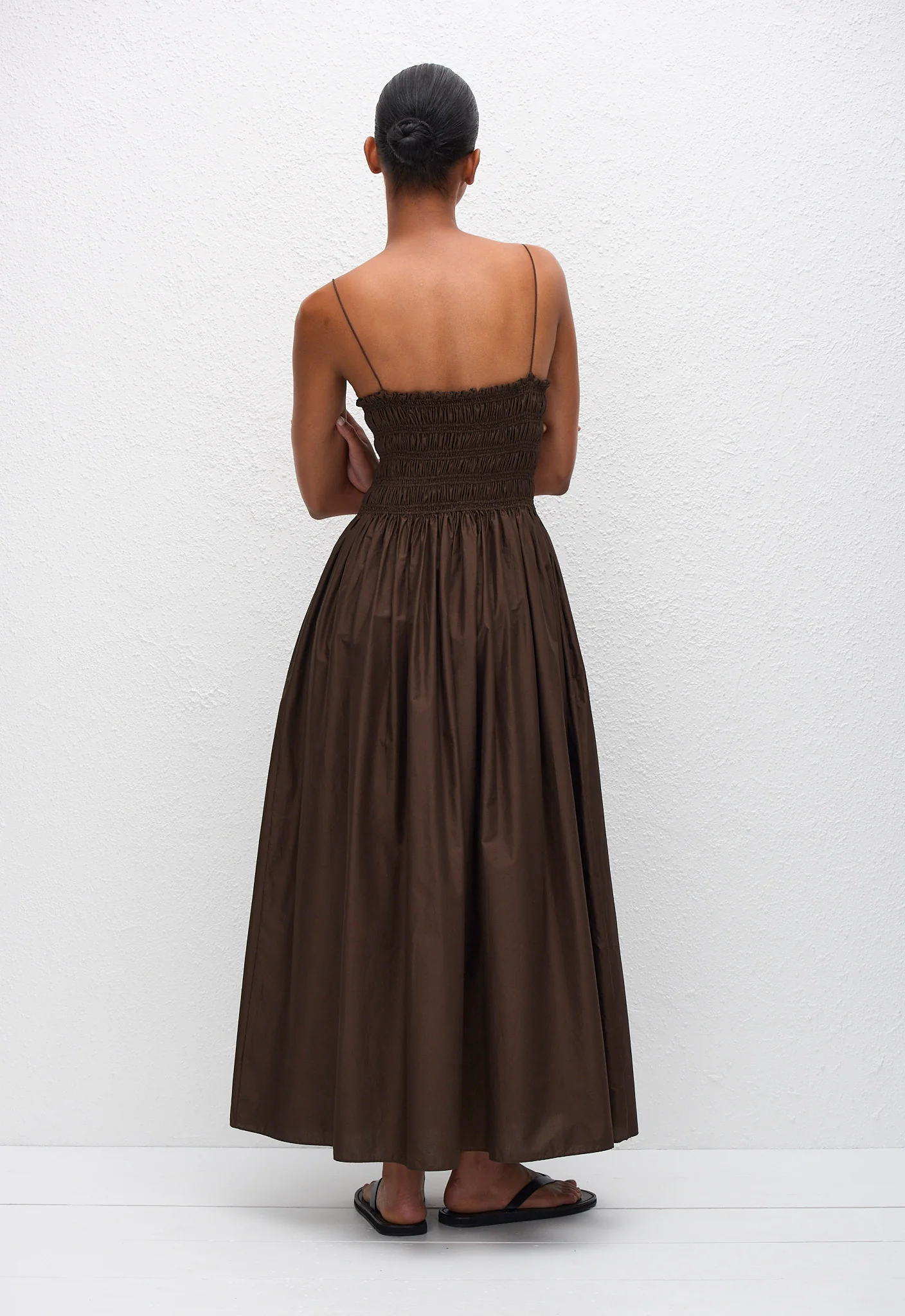 Shirred Bodice Dress - Chocolate - Image 5