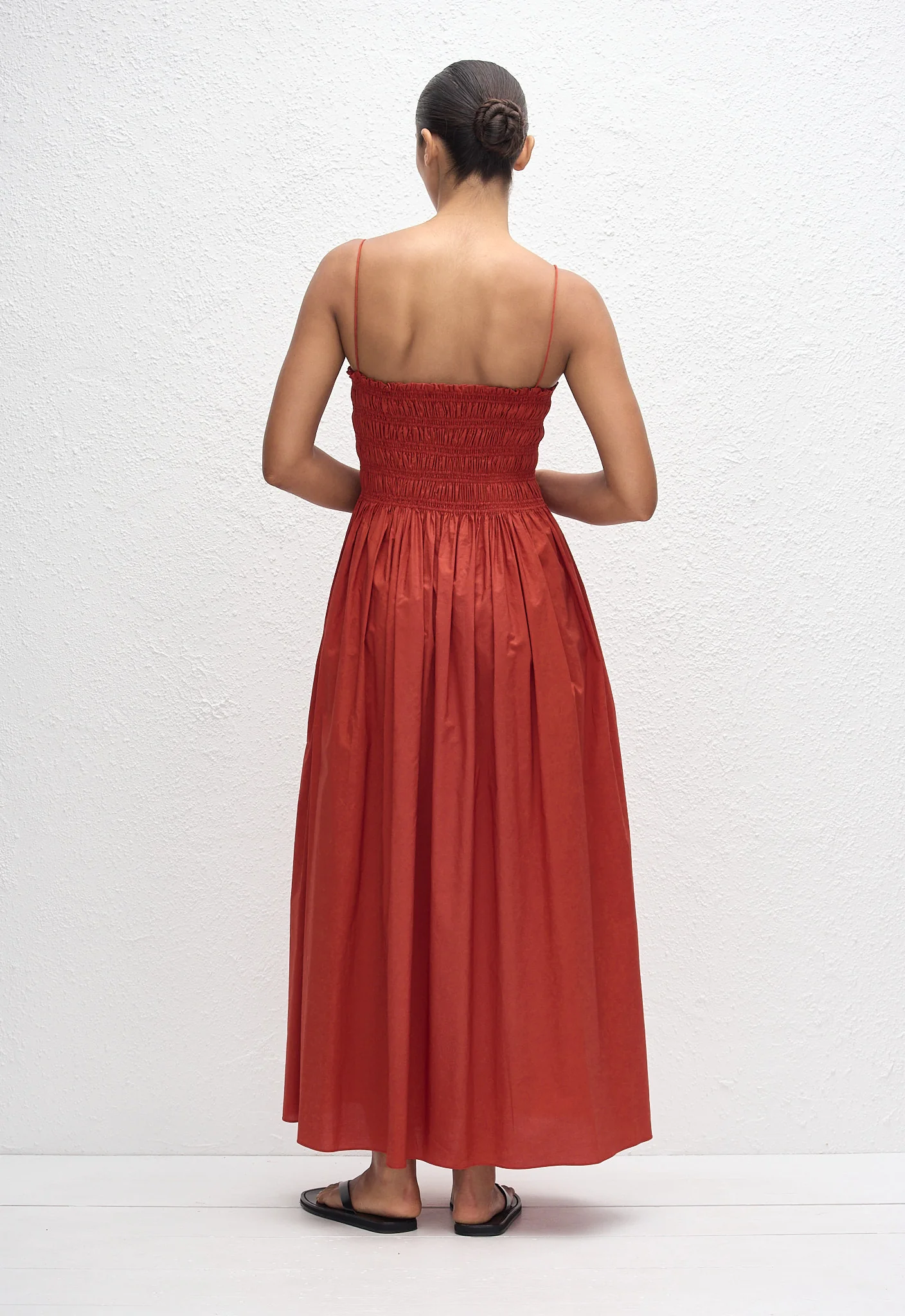 Shirred Bodice Dress - Tomato - Image 3