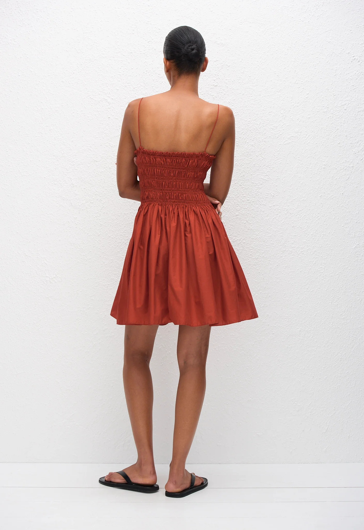 Shirred Bodice Mini Dress - Tomato - Image 4