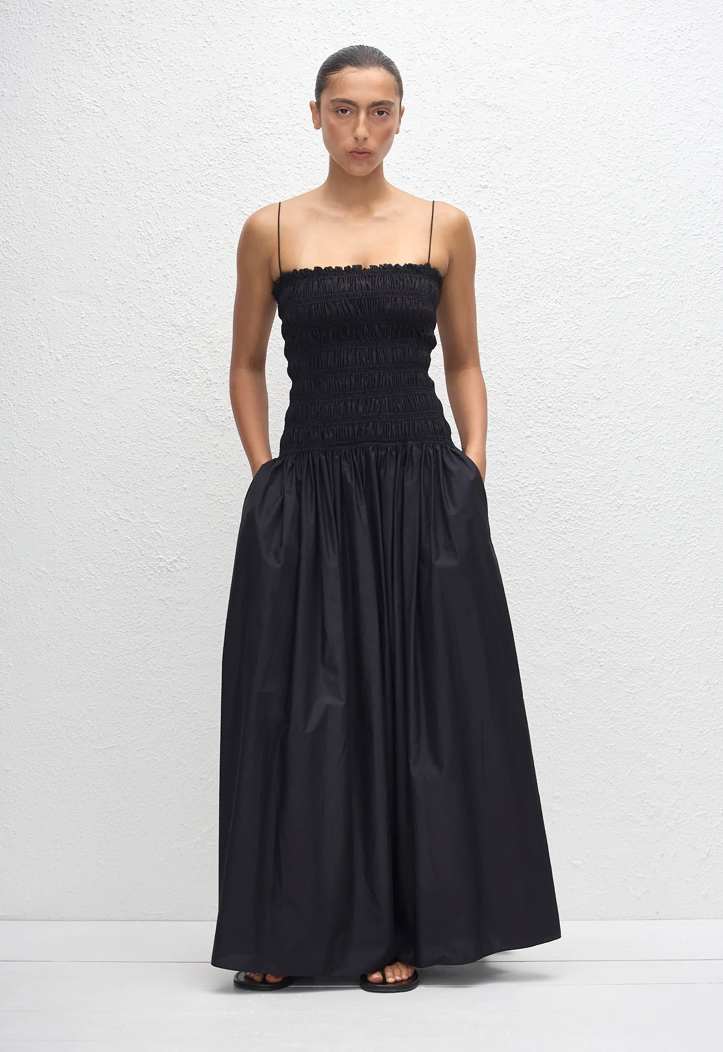 Shirred Drop Waist Dress - Black - Image 2