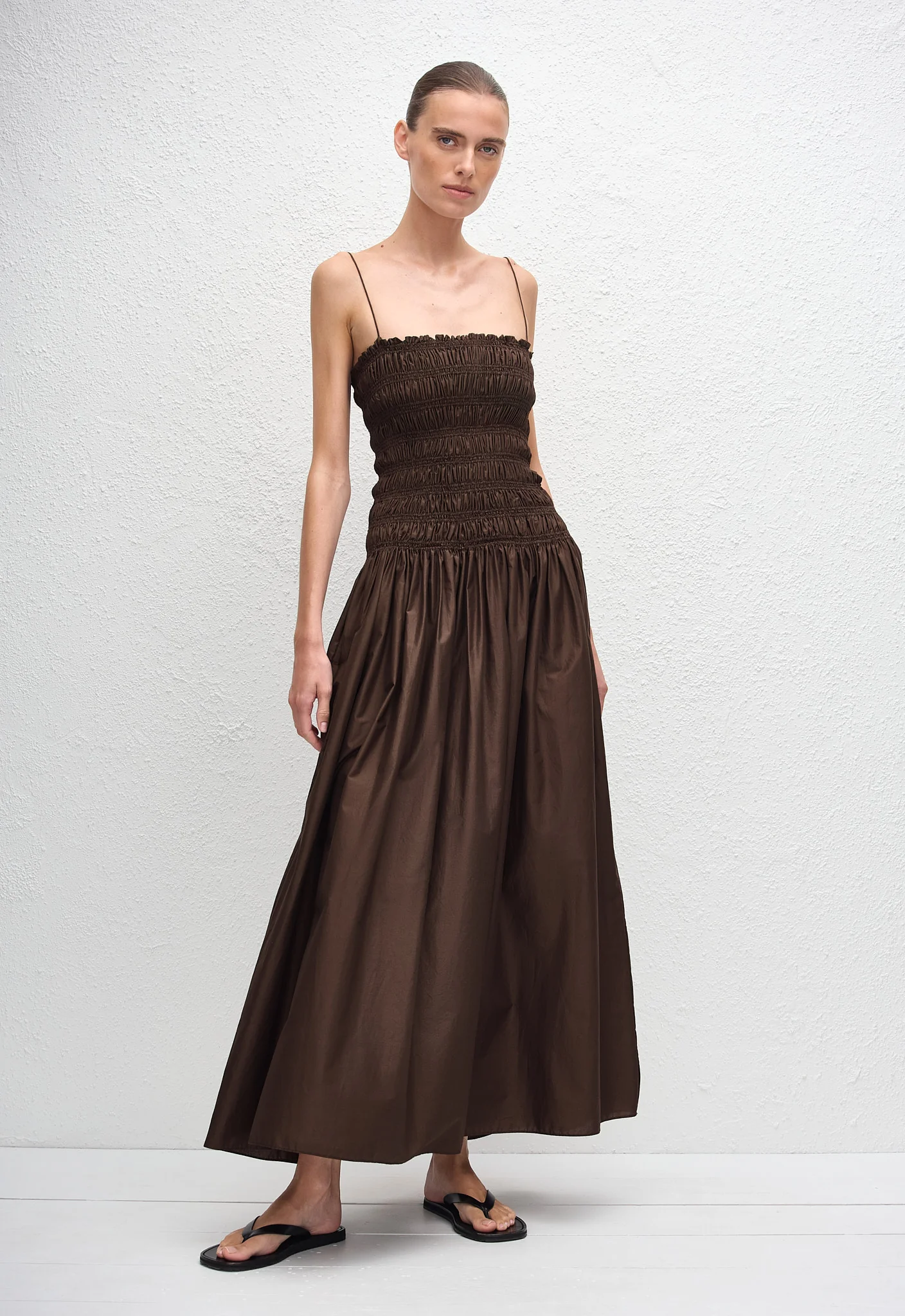 Shirred Drop Waist Dress - Chocolate