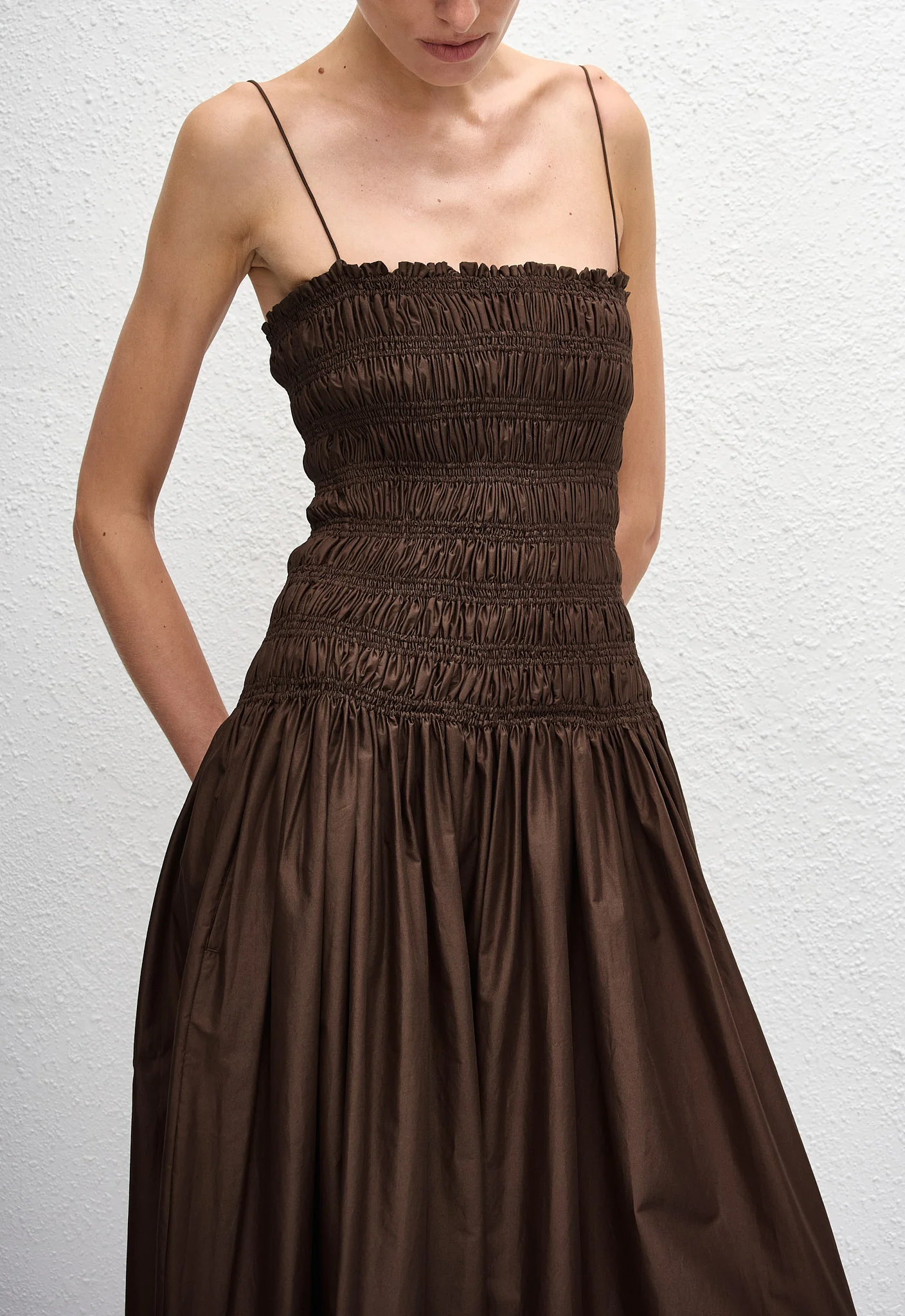 Shirred Drop Waist Dress - Chocolate - Image 2