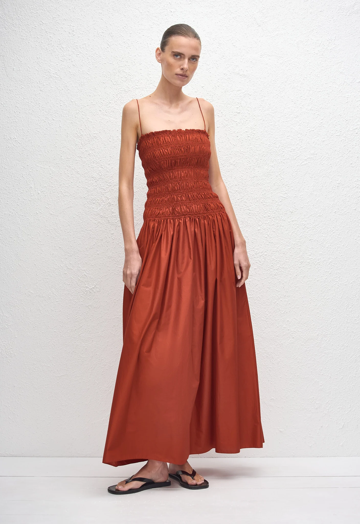 Shirred Drop Waist Dress - Tomato