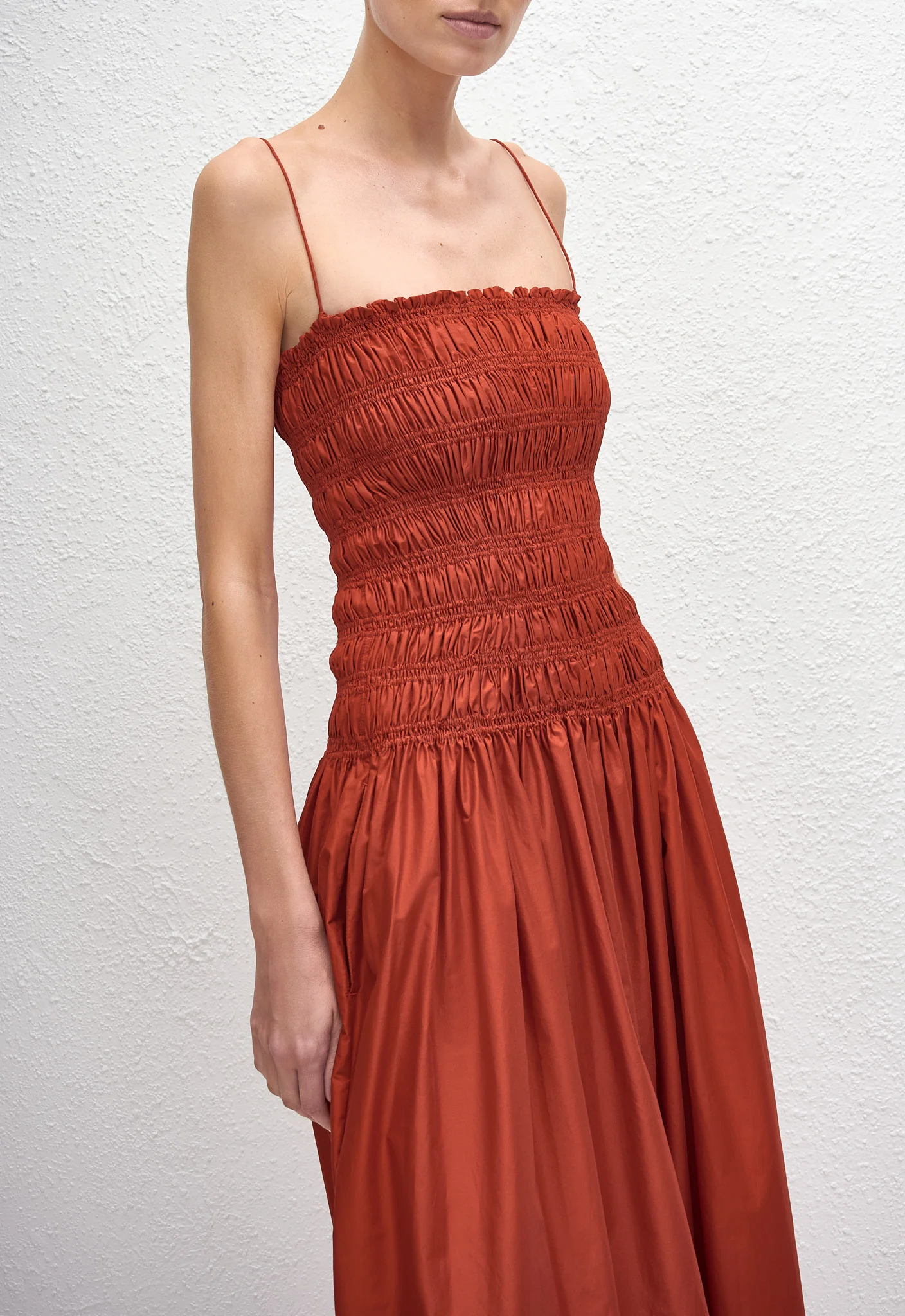 Shirred Drop Waist Dress - Tomato - Image 2