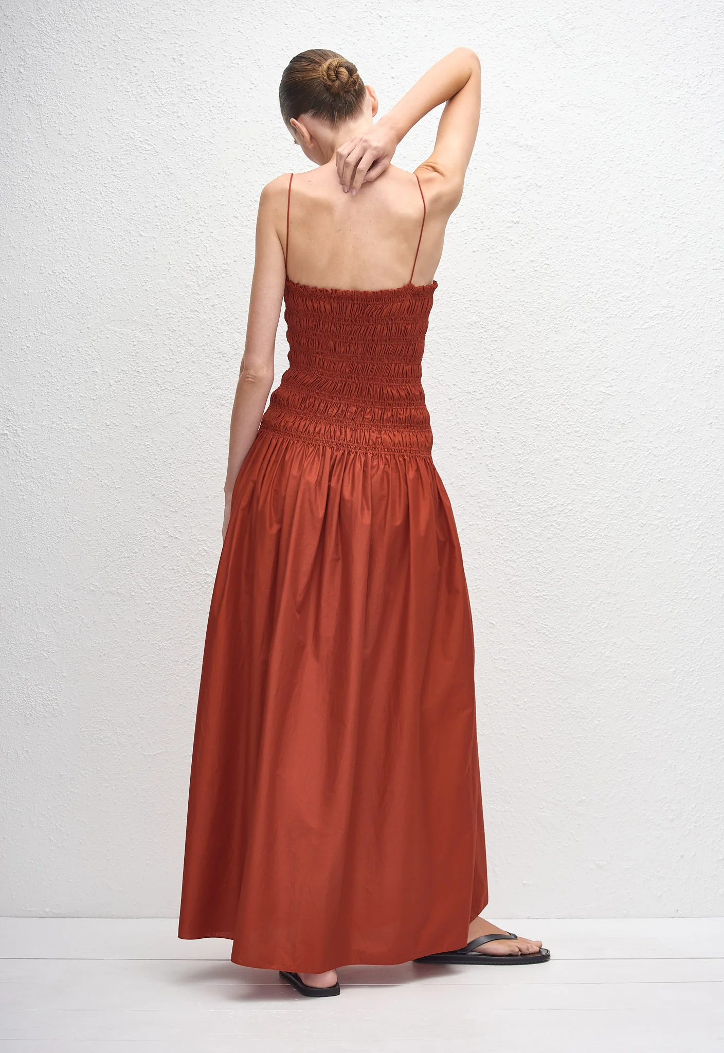 Shirred Drop Waist Dress - Tomato - Image 4