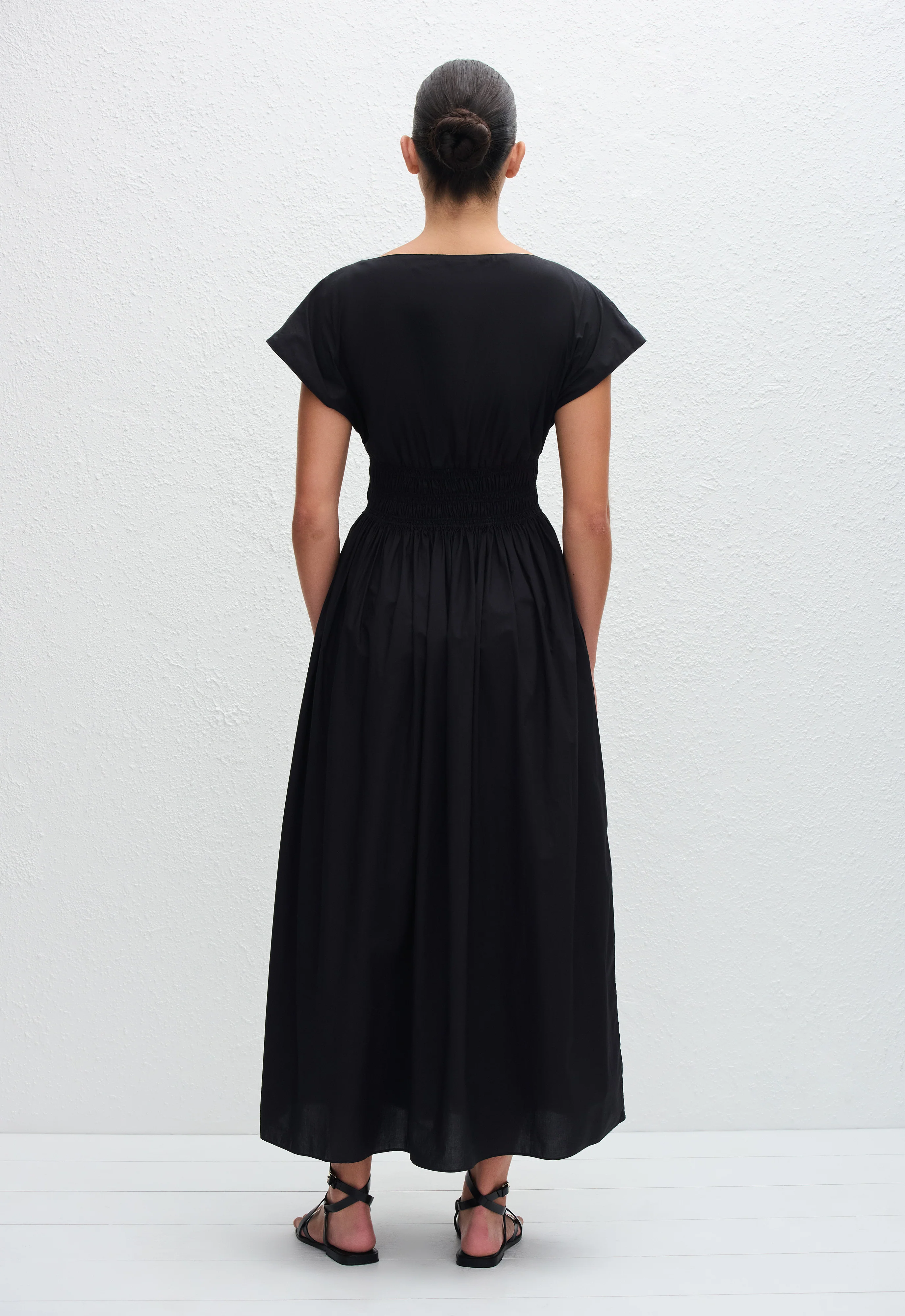 Shirred Waist Midi Dress - Black - Image 4