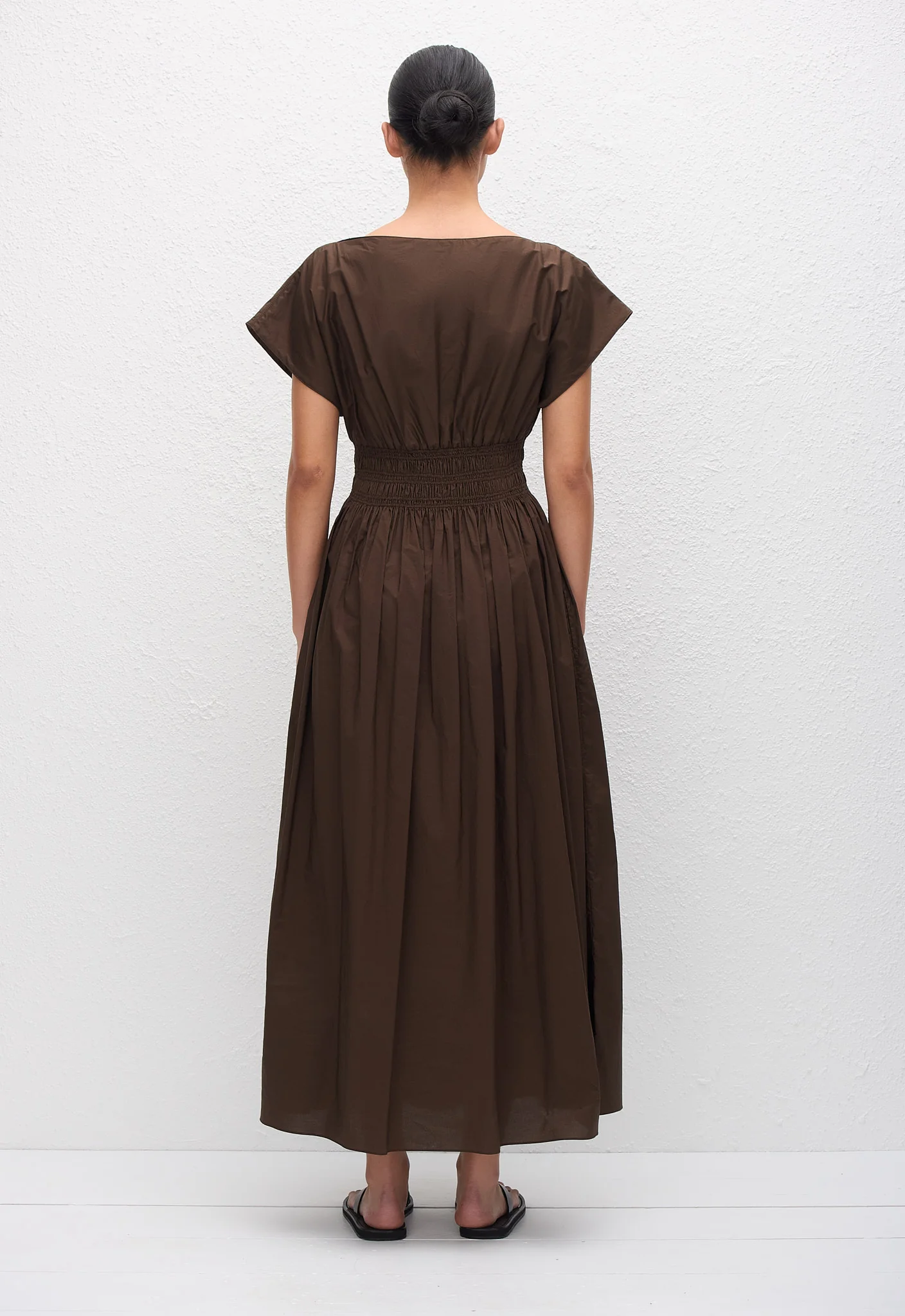 Shirred Waist Midi Dress - Chocolate - Image 4