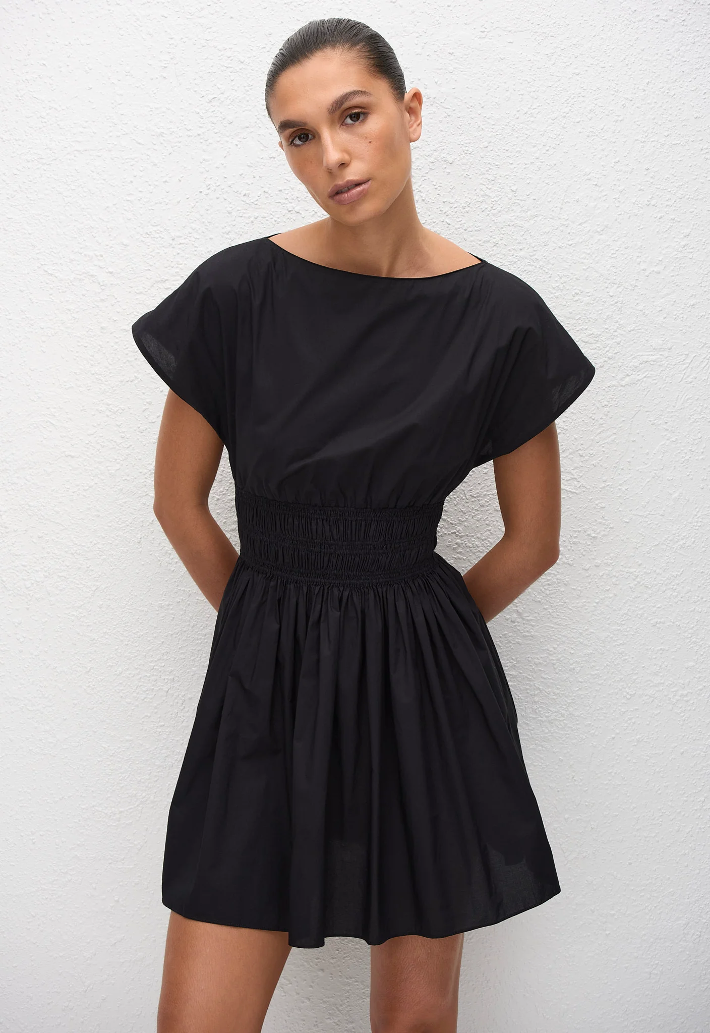 Shirred Waist Mini Dress - Black - Image 2