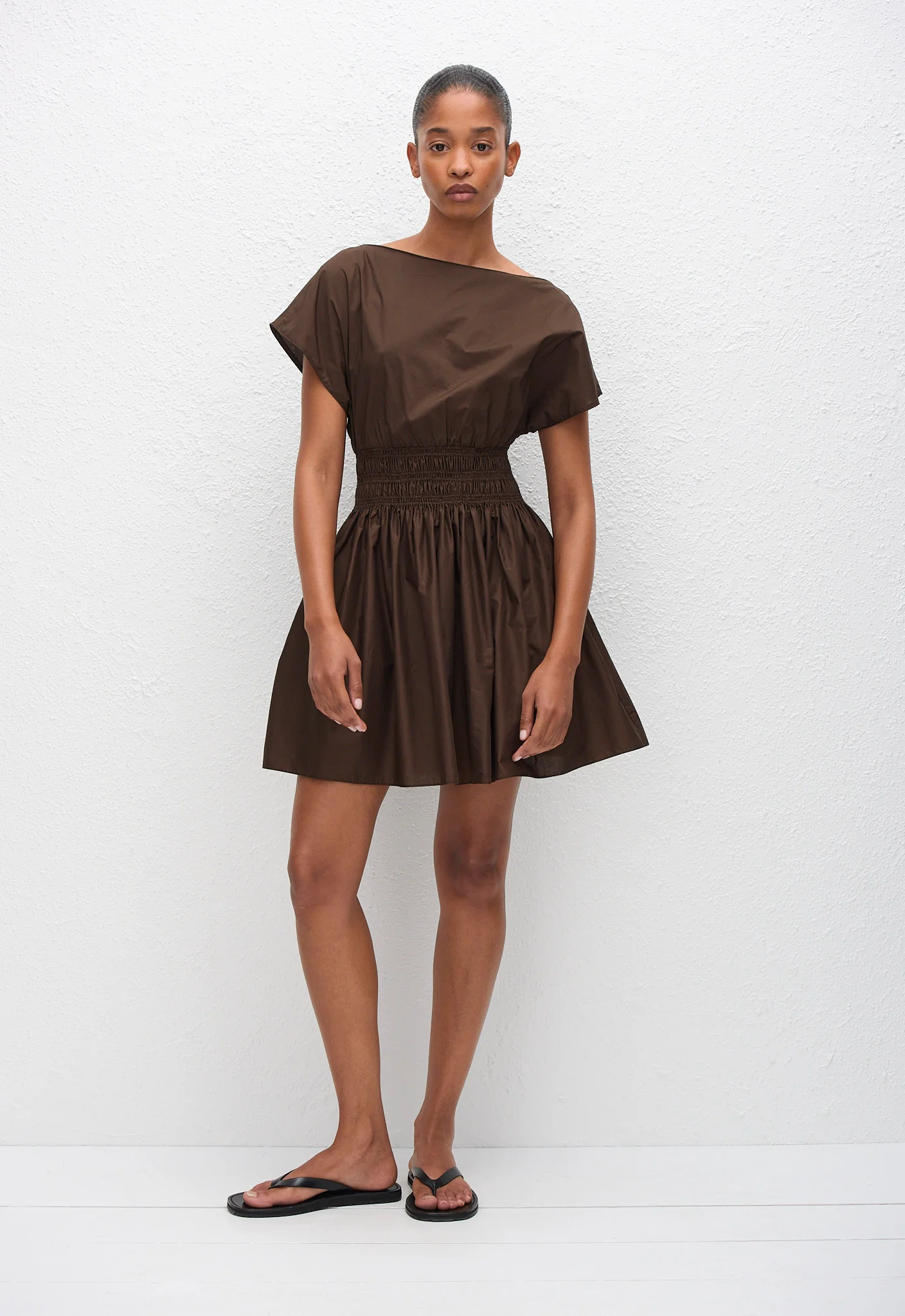 Shirred Waist Mini Dress - Chocolate - Image 3